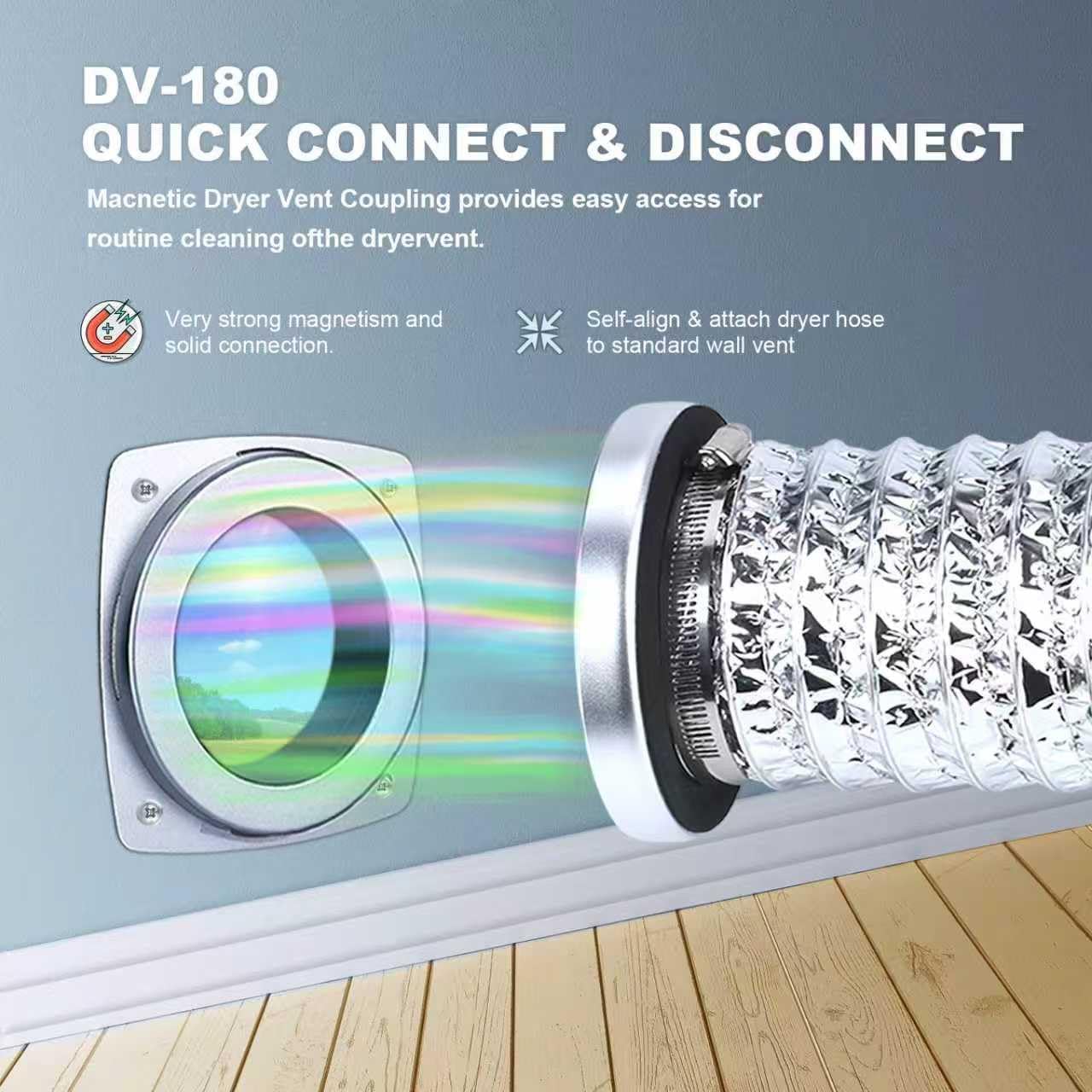 DV-180 Magnetic Dryer Vent Coupling Connector Kit,Easy to Clean Dryer Vent Hose,Quick Connection and Disconnection,Includes a 3.1ft 4" Duct and Clamps