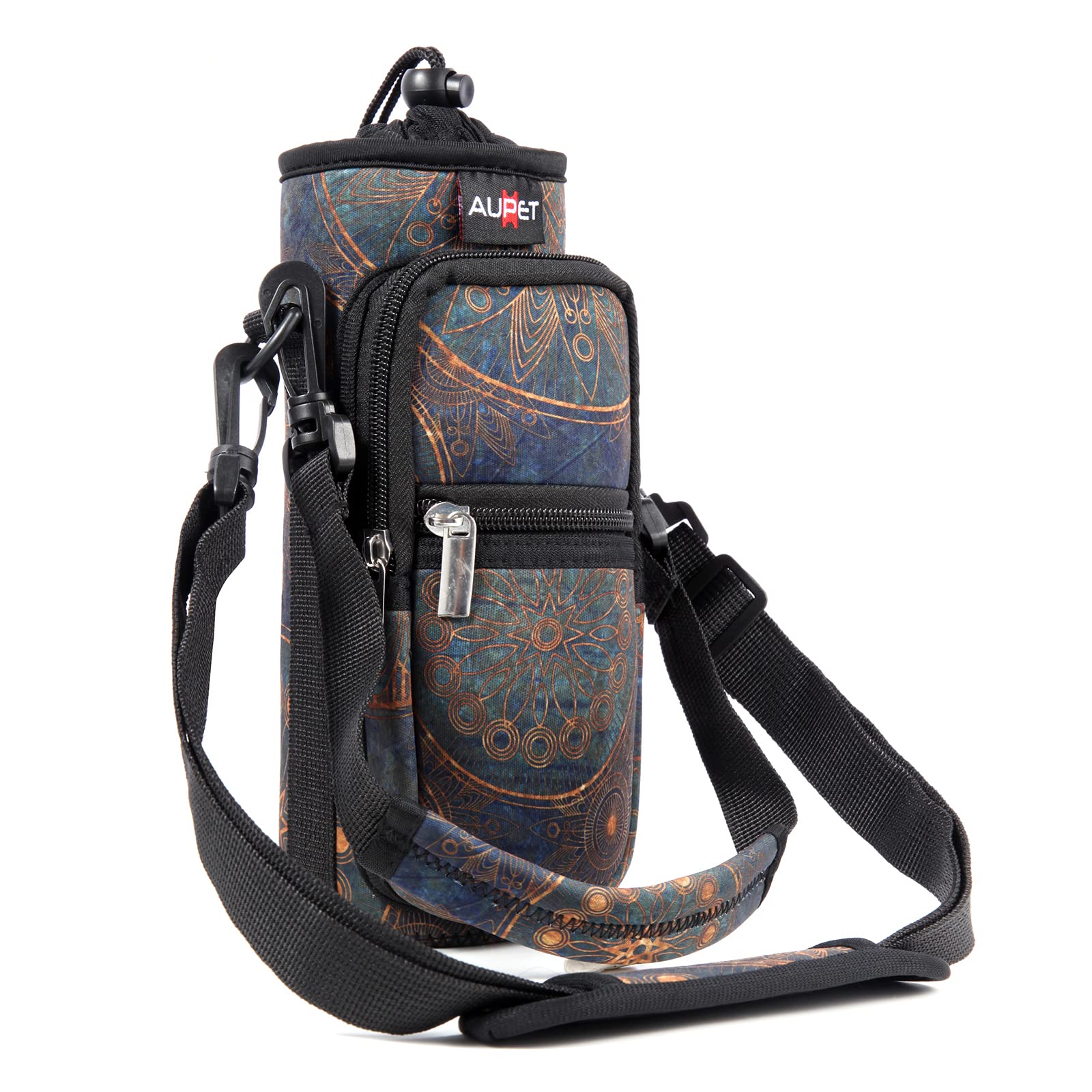 AUPET Water Bottle Sling Bag Sleeve Holder Carrier 25/32/40/64 oz,Insulated Crossbody Water Bottle Case Cover with Strap and Pockets for Men/Women Walking Hiking Camping (40oz, stylish)