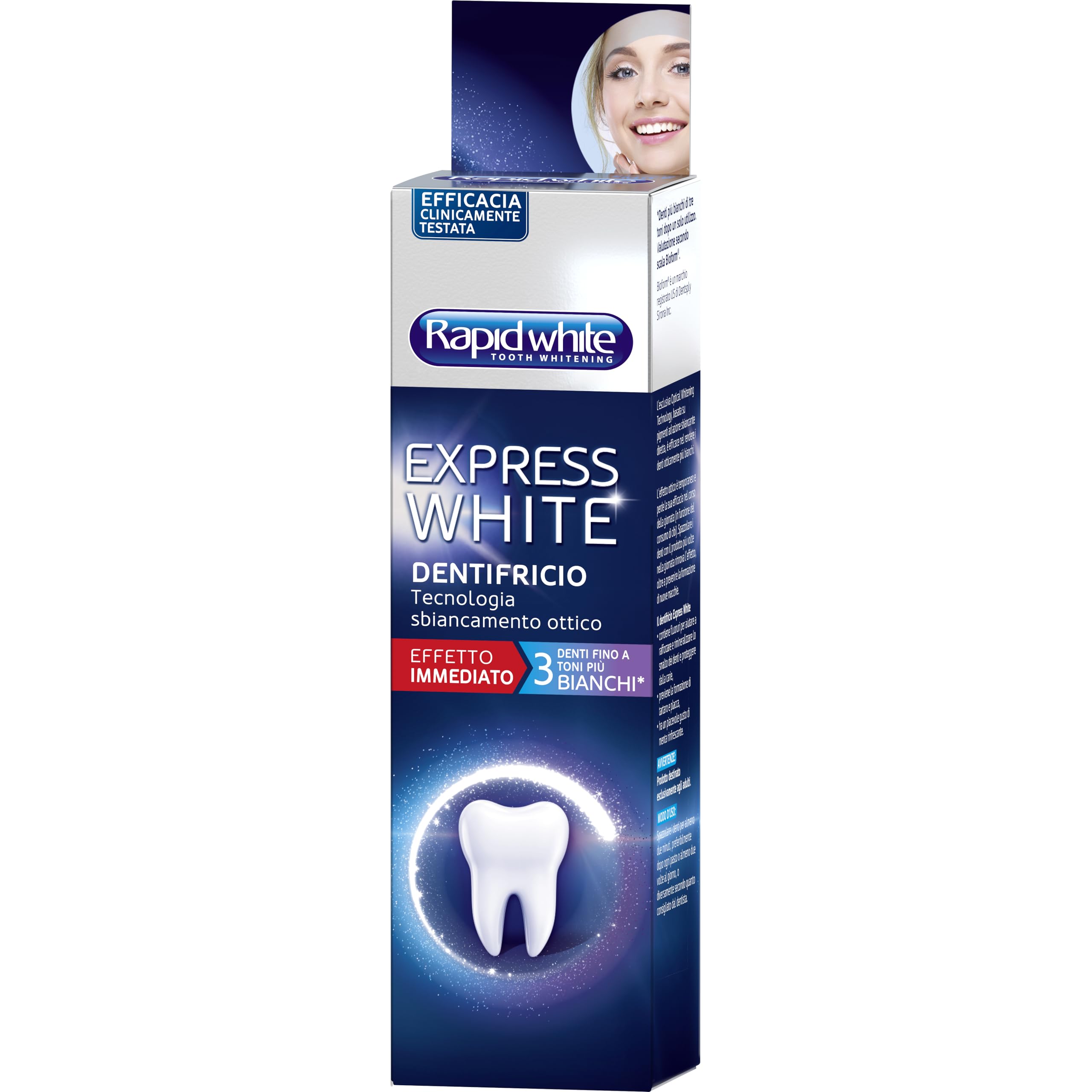 Rapid White - Express White Teeth Whitening Toothpaste - Up to 3 Tones - Strengthens Enamel & Protects Against Caries, Mint Flavour, Clinically Tested - 75ml