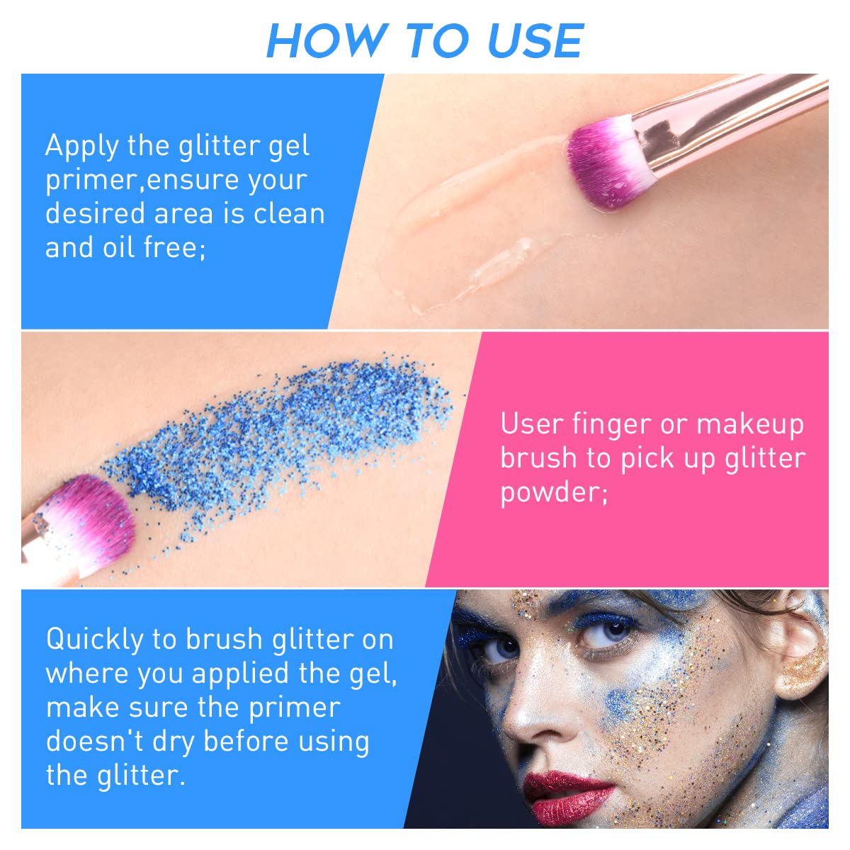 EYESEEK Holographic Body Glitter Total 160g Face Glitter Makeup Set Mix 16 Pack + 2 Pcs Body Glitter Glue Set Cosmetic Fine Hair Glitter Powder For Body,Nails And Face,Hair,Arts And Crafts : Clothing, Shoes & Jewelry
