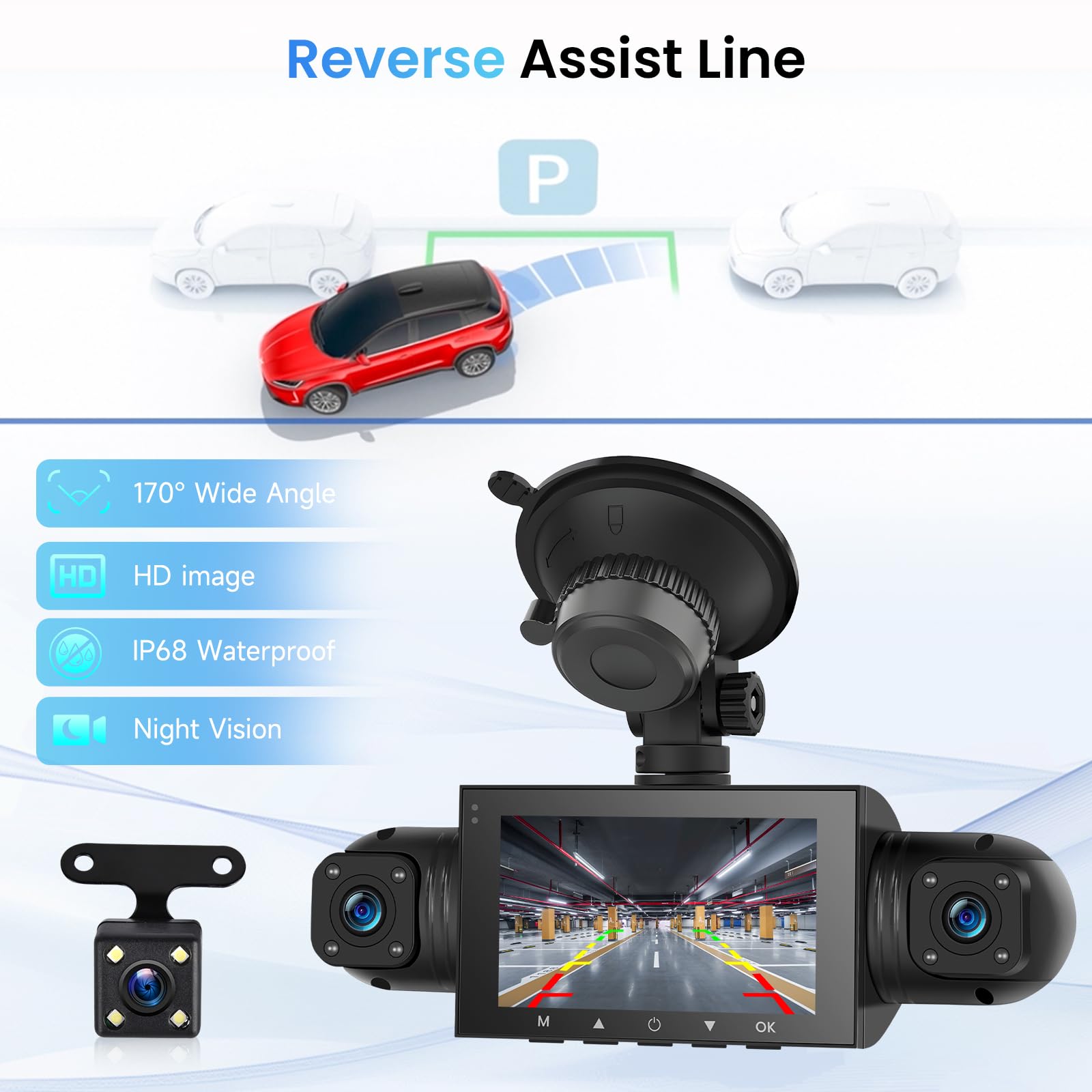 Dashcam 4 Canaux Hodozzy 1080P - Caméra Voiture Avant Arrière Intérieure Avec Écran 3 Pouces Et Carte 64G
