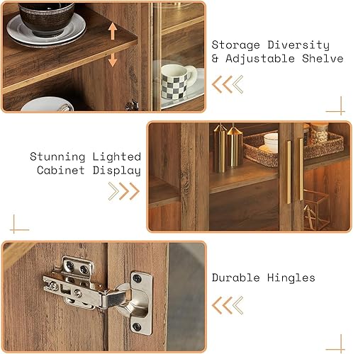 Miniatura 3 de AMERLIFE Aparador de buffet, gabinete de acento de colores mixtos con luces LED, armario de almacenamiento de puertas de vidrio modernas con estante