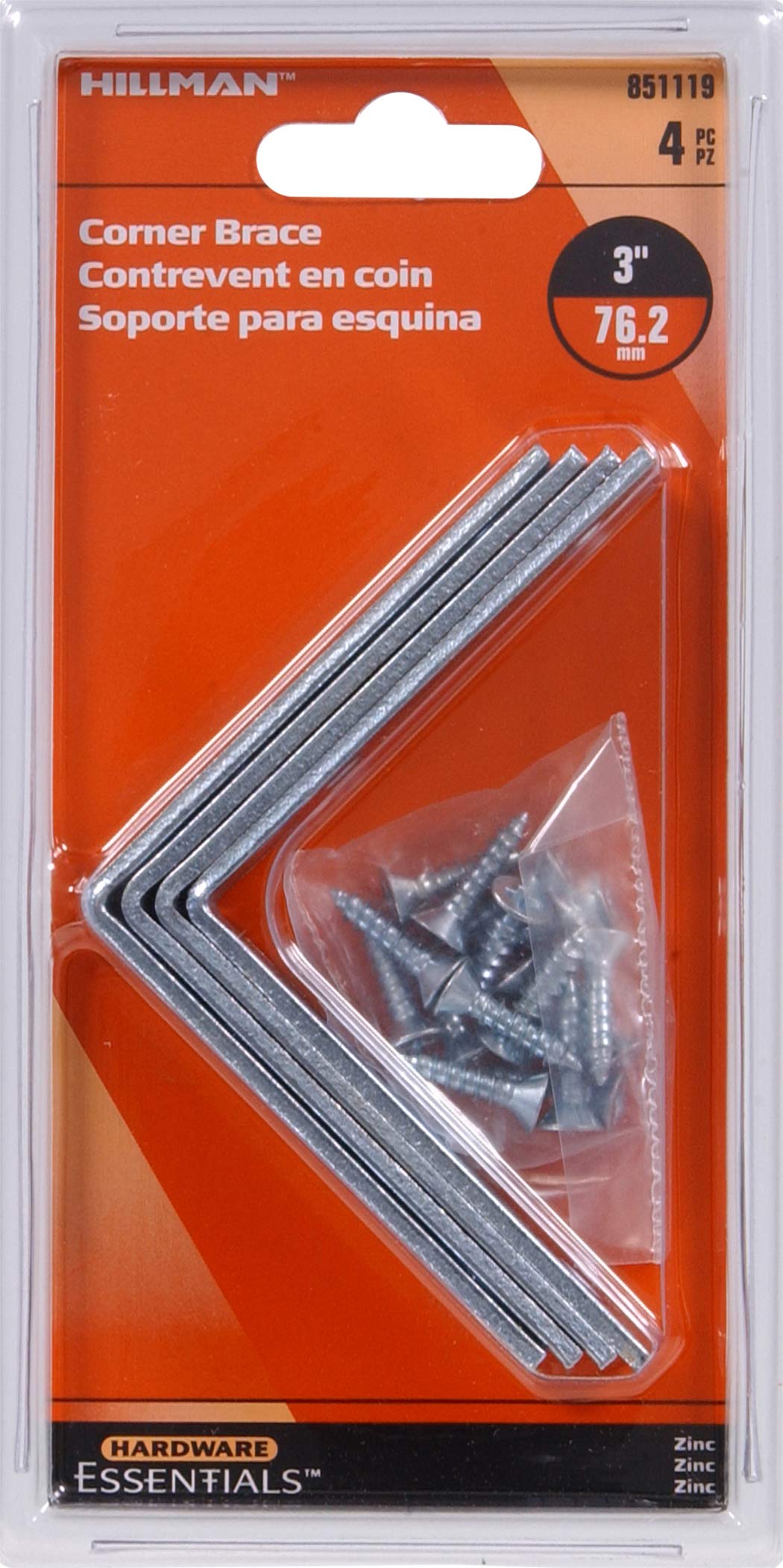 2-1/2 In. X 2-1/2 In. Double Wide Corner Brace, Steel, Zinc Plated (2