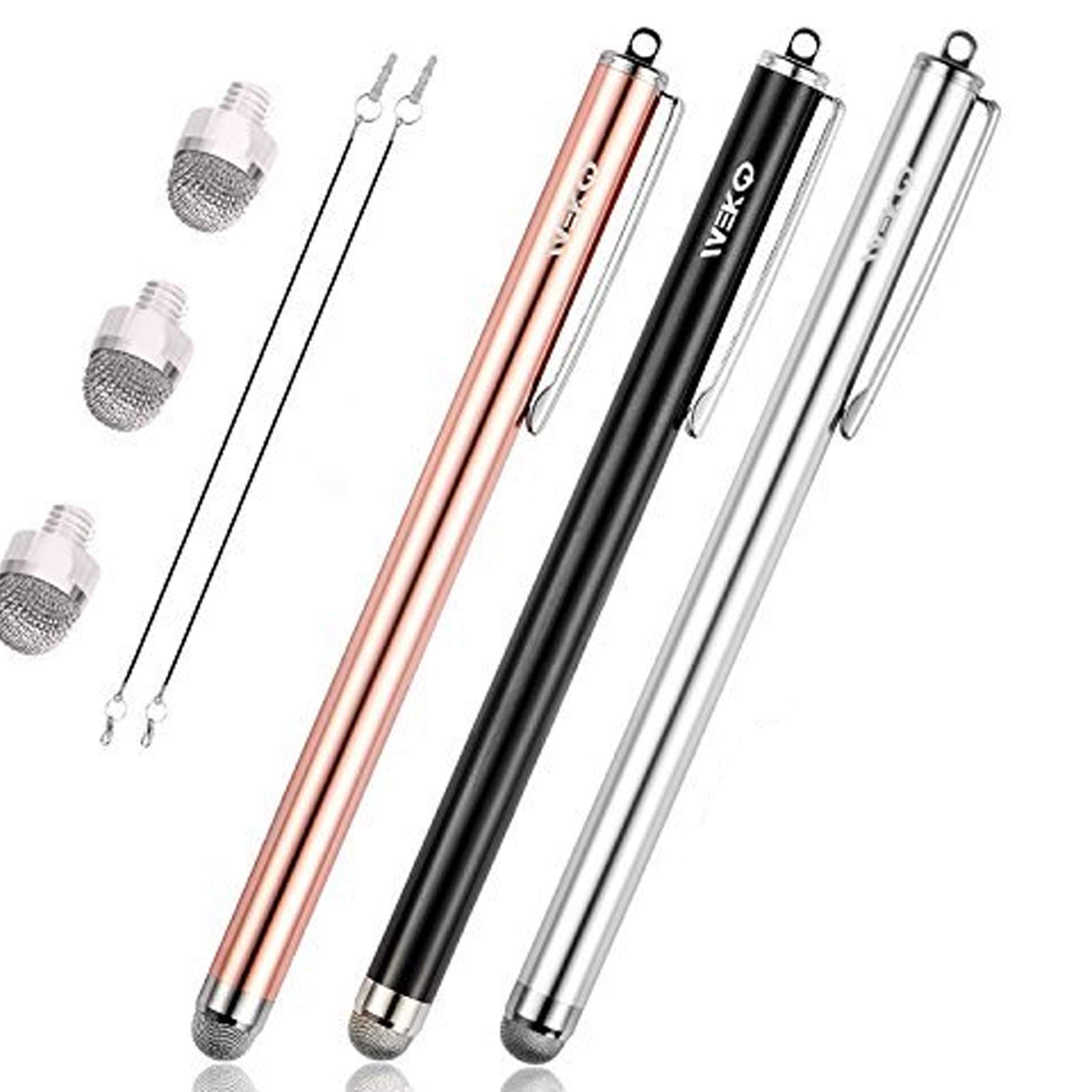 MEKO タッチペン iPad iPhone Android スマホ タブレット スタイラスペン 7mm導電繊維ペン先 交換ペン先3個＋3本スタイラスペン タッチスクリーン対応（ブラック/シルバー/ローズゴールド）