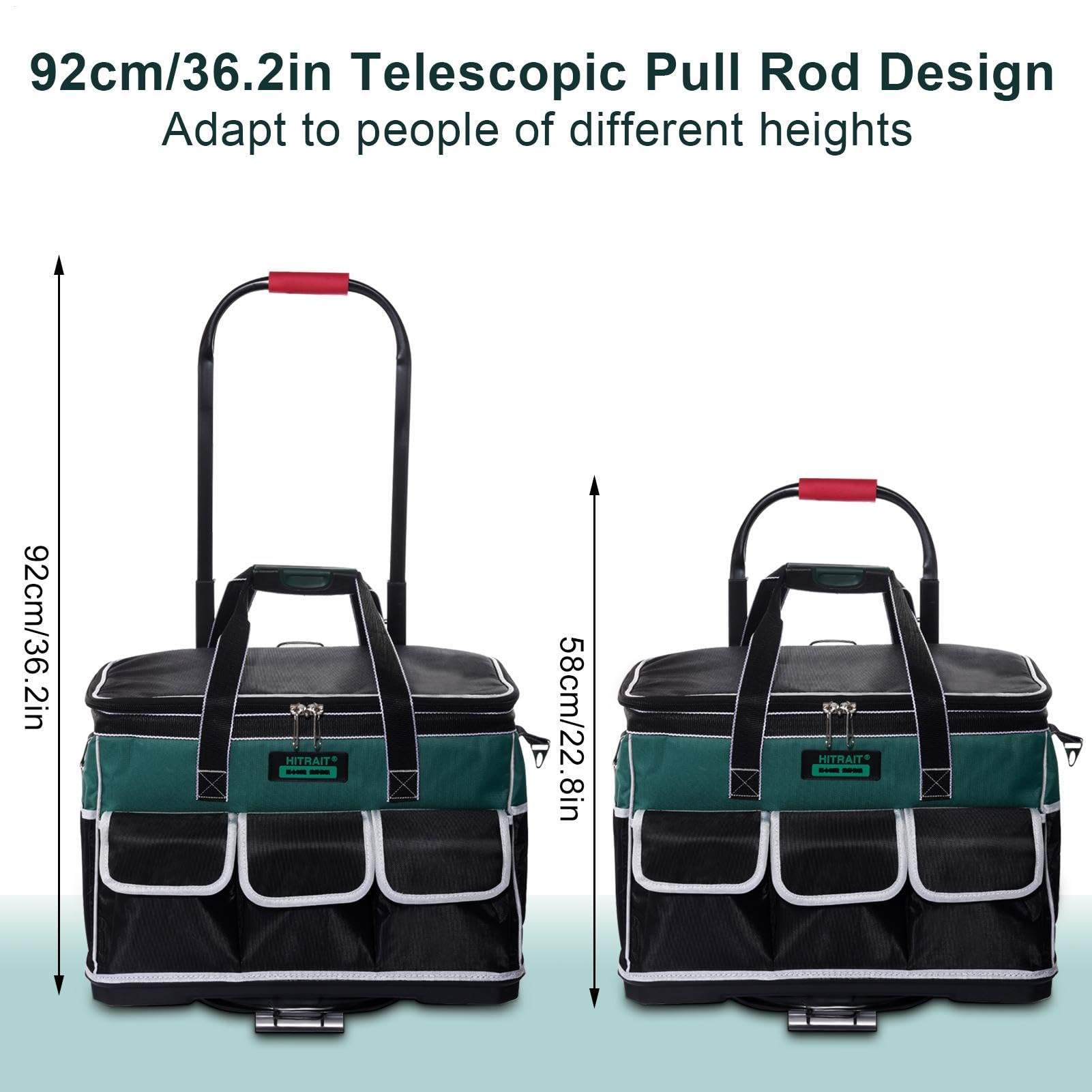 Bolsa de herramientas con ruedas,Bolsa de herramientas con ruedas Bolsa de | Organizador de almacenamiento impermeable con mango telescópico, bolsa de herramientas con ru