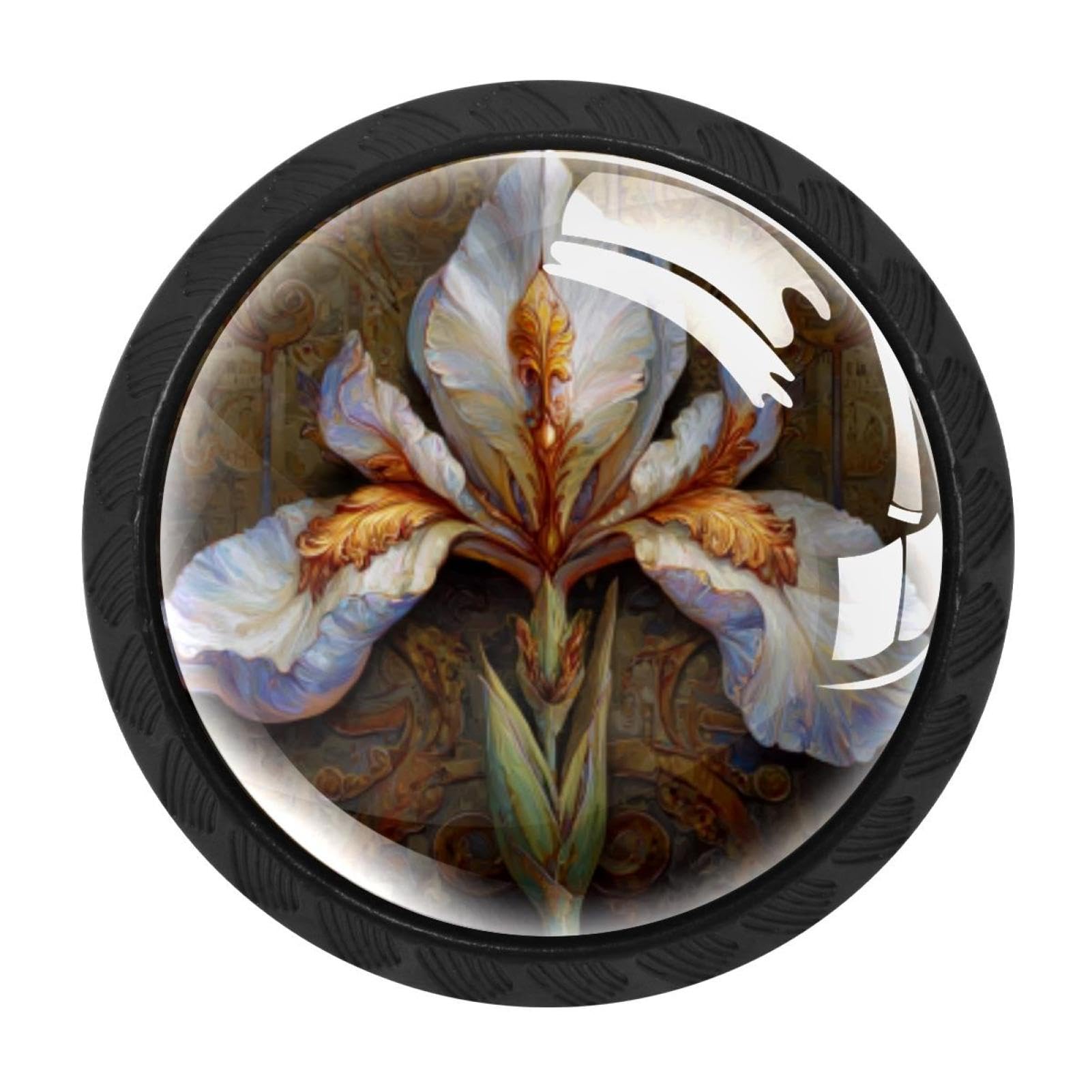 Chenzzzz Multicolored 19 4 Pieces Fleur De Lis Iris (6) Drawer Knobs, 35Mm Black Cabinet Knobs, Drawer Pulls And Knobs, Dresser Drawer Knobs, Cabinet Hardware Kitchen Cabinet Knobs