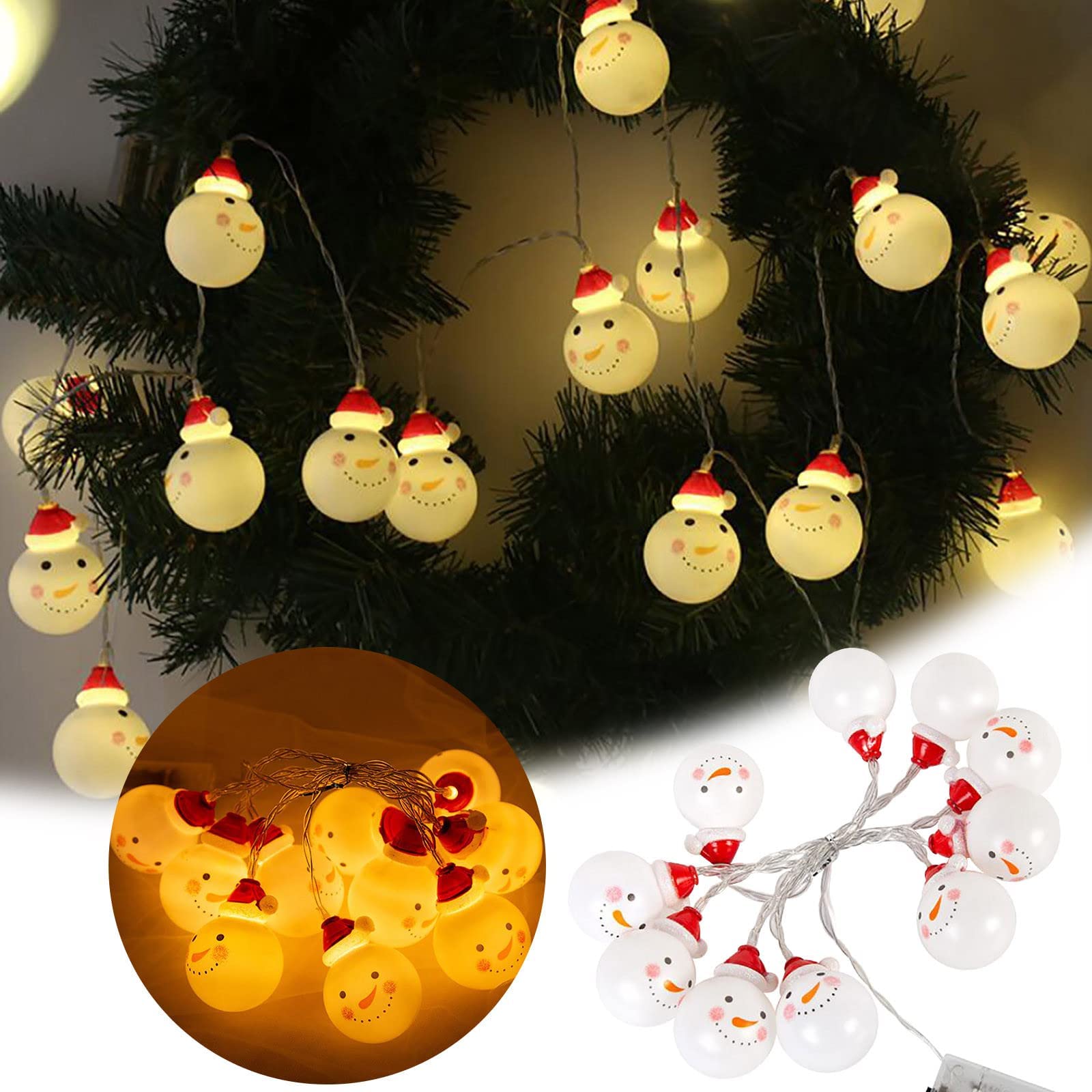 20 LED Christmas String 9.8 Ft Lights Mini Snowman Santa Fairy Light Batter Powered Hanging on Xmas Tree, Kid's Room Ornament, Indoor Outdoor Holiday Party Decor(Santa 02, 10 PC / 4.9 Ft)