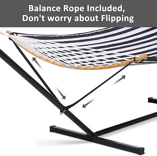 Miniatura 58 de SUNCREAT Hamaca portátil para exteriores con soporte, hamaca resistente con bolsa de transporte, almohada suave, cuerdas de equilibrio, azul oscuro