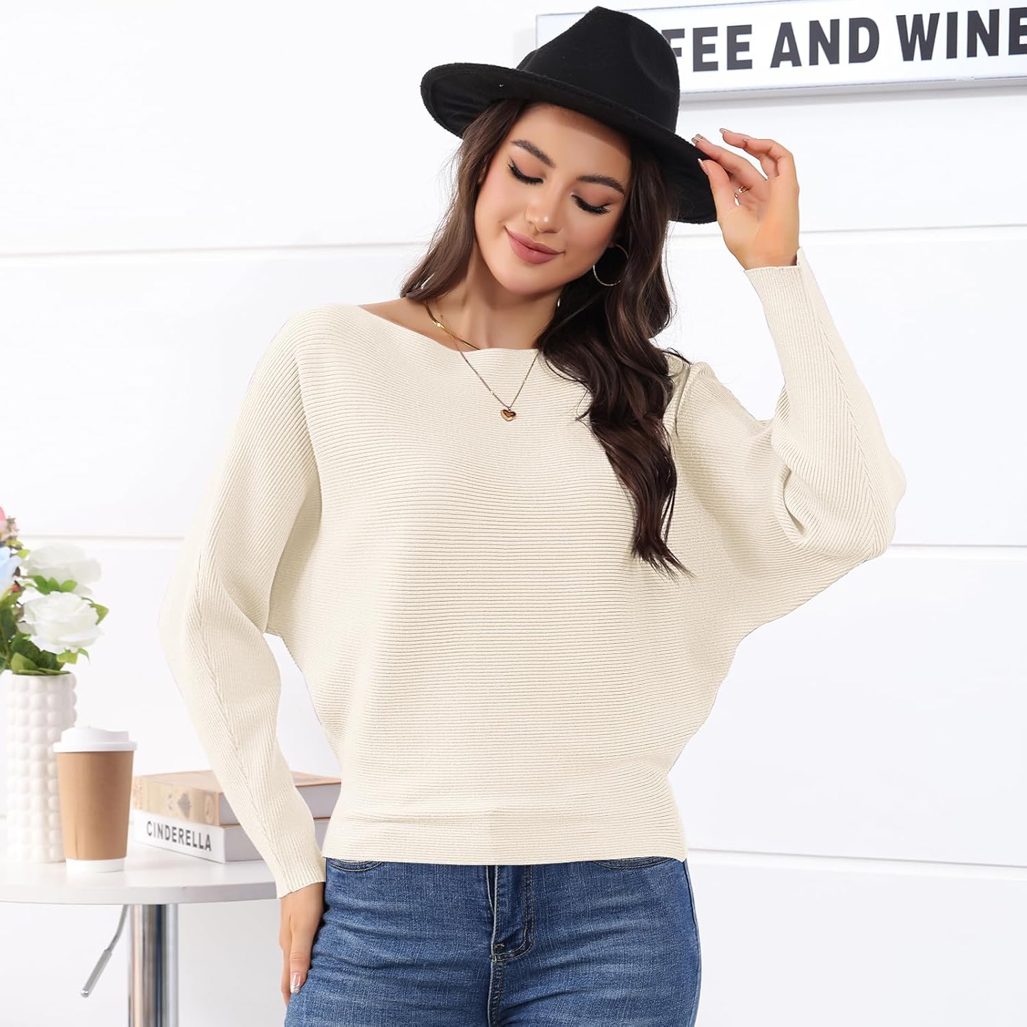 Women's Fall 2025 Batwing Long Sleeve Knit Casual Soft Pullover Sweater Jumper Top - Image 2