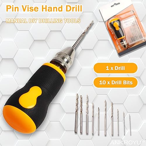 Miniatura 2 de Taladro de mano para fabricación de joyas, herramientas rotativas de perforación de madera, mini taladro de mano con 10 brocas de acero de alta