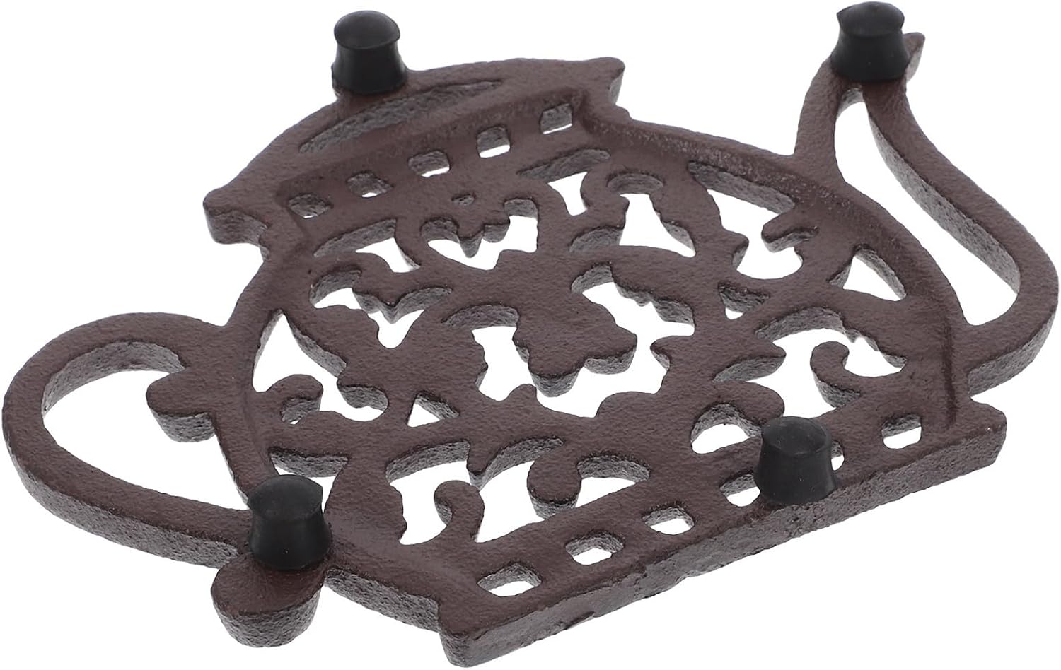 Cast Iron Teapot Shaped Trivet with Rubber Feet Nonslip Heat Resistant Pot Pad for Kitchen Tables and Dining Rooms Vintage Creative Design for Hot Pots and Dishes