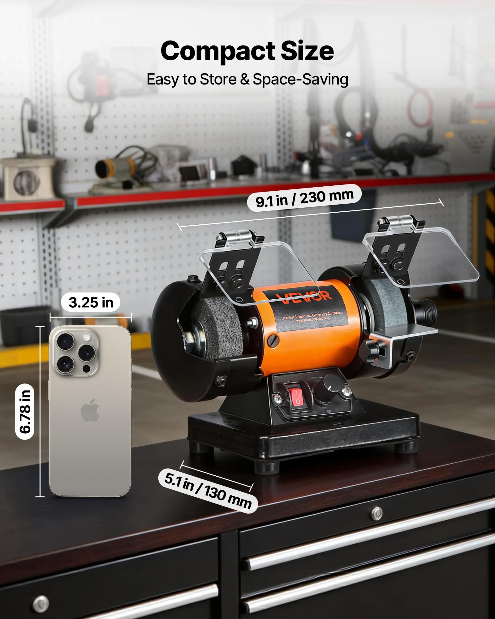 VEVOR Esmeriladora Doble 200 W, Amoladora de Banco, 8300-10600 RPM Velocidades Ajustables, Protección contra Chispas, Kit de Accesorios de 100 Piezas, Multifuncional para Madera Piedra Metal Joyería