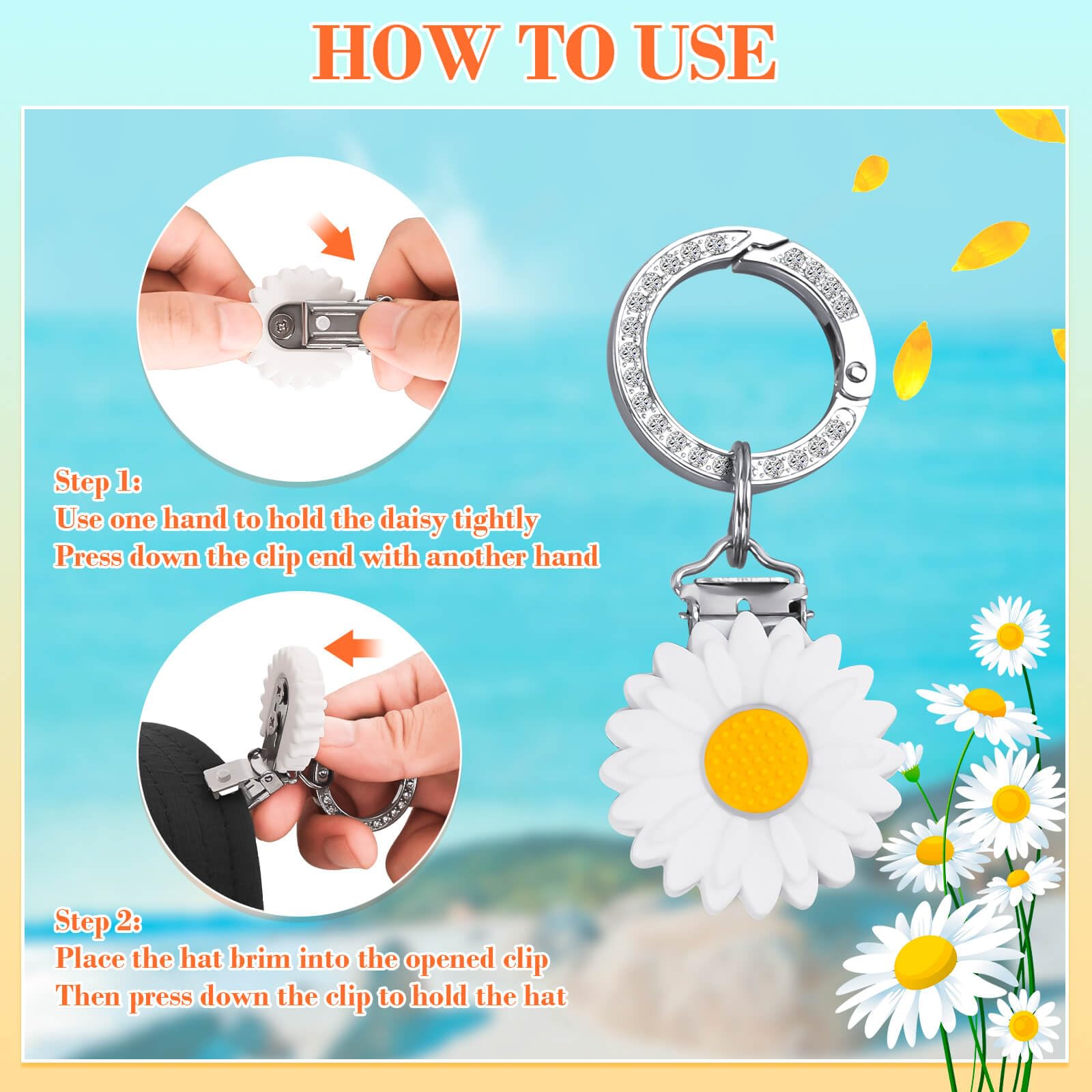 4996 2pcs Hat Clips For Backpack, Daisy Flower Silicone Clip Protect Hats Silicone Hat Clips For Backpack Tinoaly 2-Pack - Daisy  main image 2