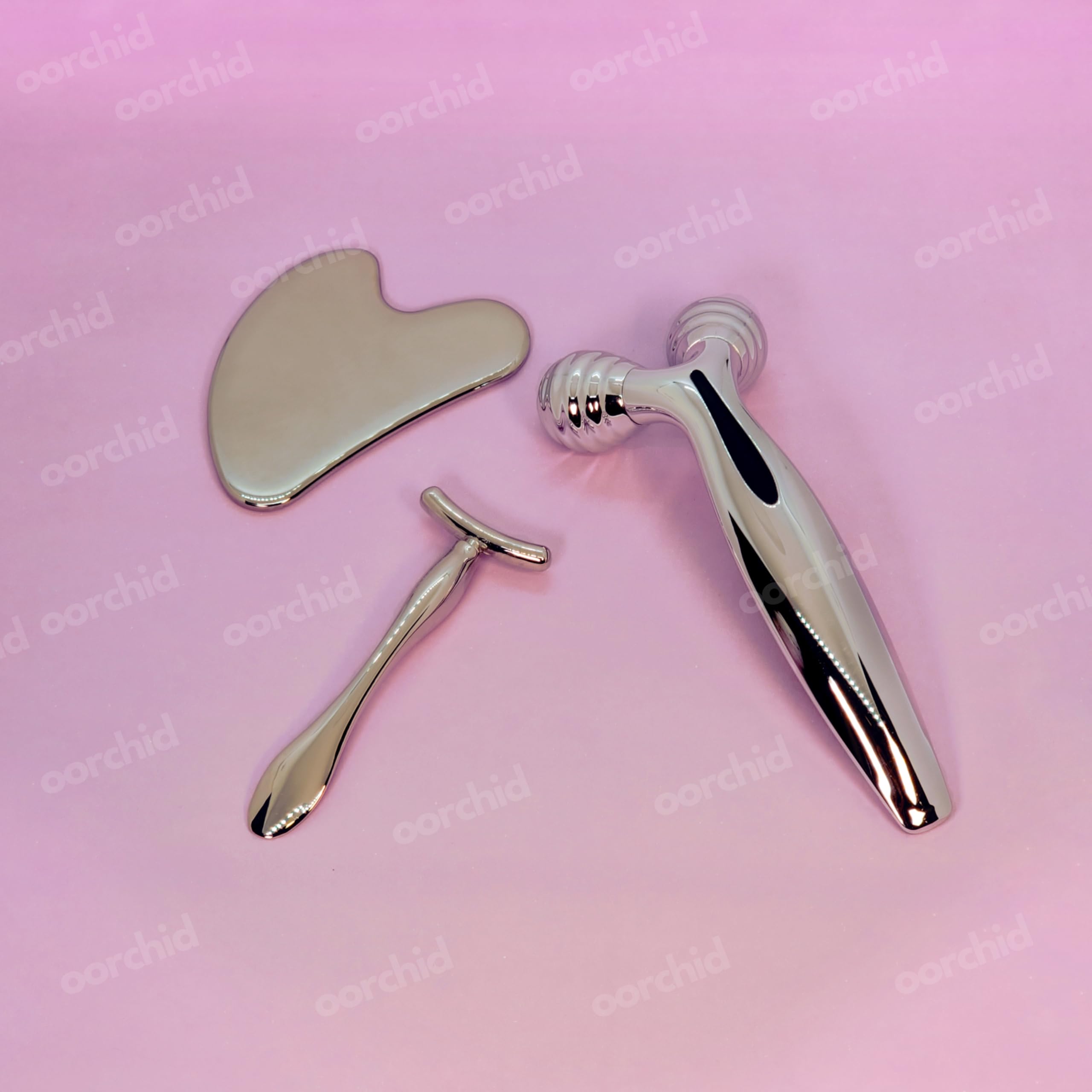 Kit de Belleza Facial Inoxidable : Rodillo Masajeador V 1 pieza, Gua Sha de Acero Inoxidable 1 pieza y Aplicador de Crema para Ojos 1 pieza - Herramientas para Reafirmar, Esculpir y Reducir Arrugas