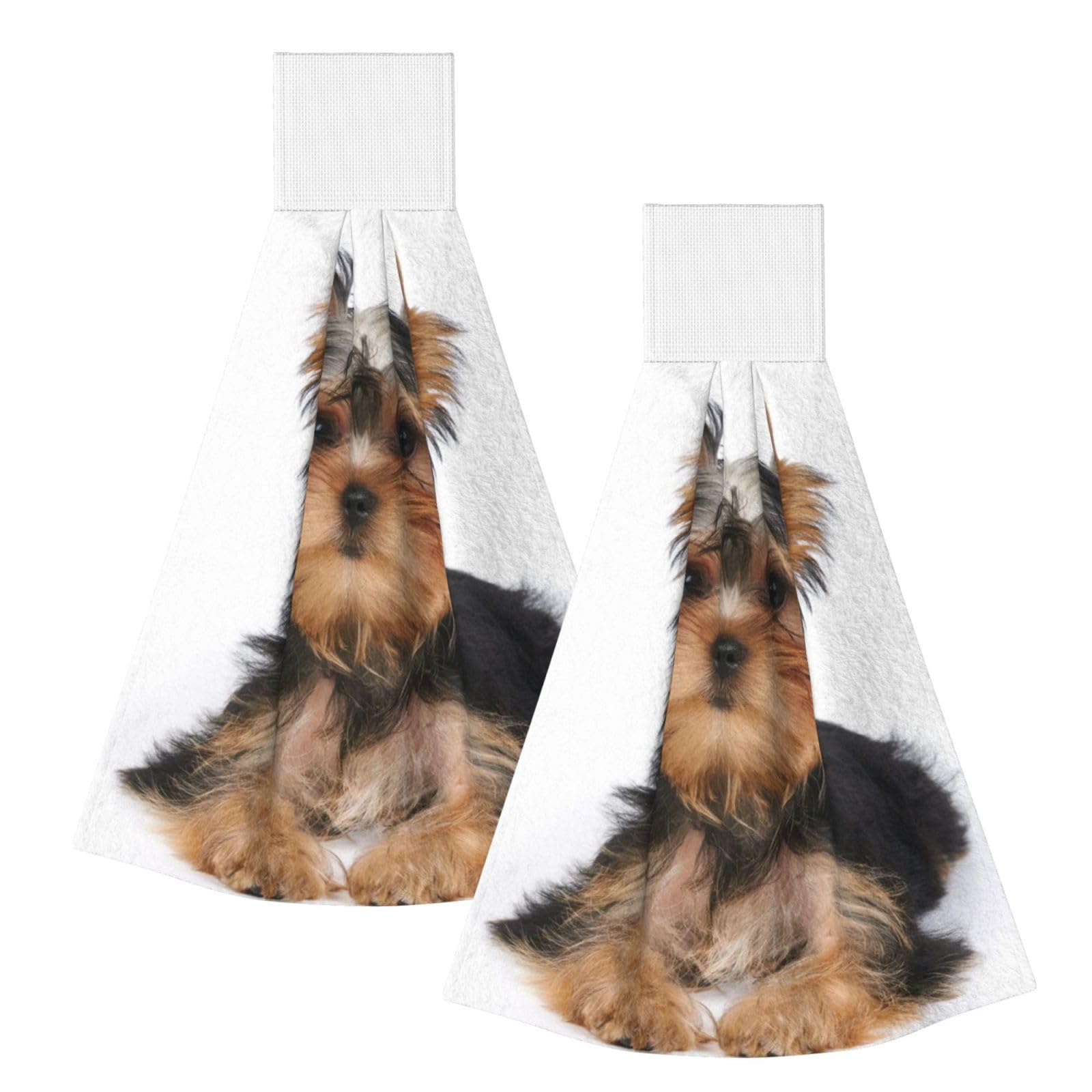 DOPKLNA Yorkshire Terrier, 2 Pcs Hanging Coral Fiber Hand Towels for Bathroom, Absorbent Kitchen Towels