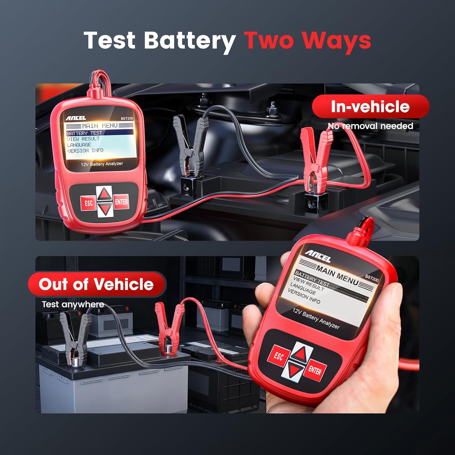 ANCEL BST200 Car Battery Tester 12V Battery Load Tester, 100-1100 CCA Automotive Digital Analyzer Tool with Upgraded Reinforced Clamps for Car Truck SUV Motorcycle Boat Marine Vehicles