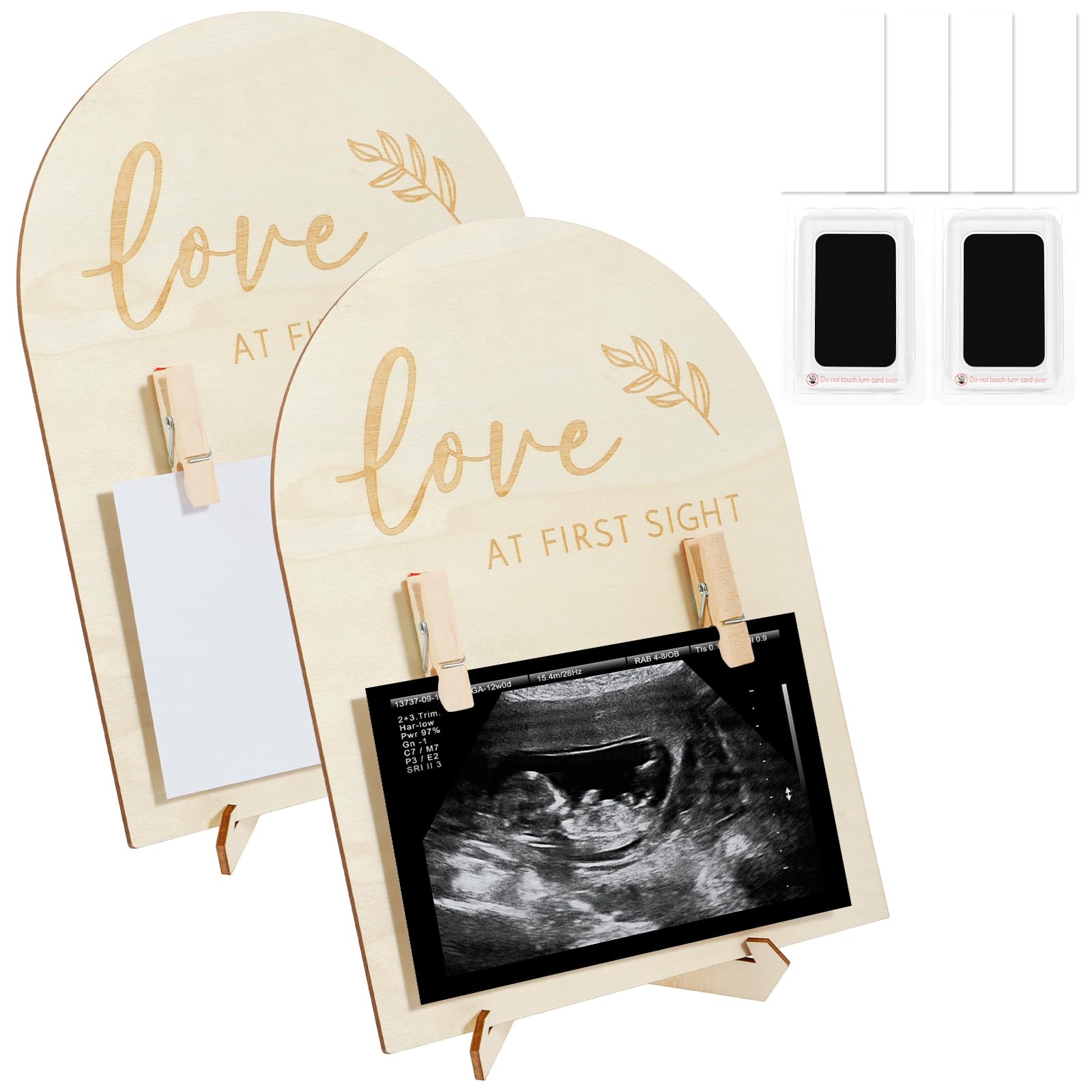 2 Pcs Wooden Ultrasound Picture Frame, Double Sided Sonogram Picture Frame, Nursery Decor Sonogram Photo Frame, Beautiful Double Sided Sign for the Announcement of Your Pregnancy or Baby's Birth
