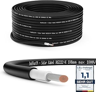 RedStar24 Premium Solarkabel 6mm² Schwarz - 10m - TÜV SÜD geprüft - UV-beständig, flexibel, Photovoltaik Kabel, PV Kabel, Solar Anschlusskabel für Solarpanel, Wechselrichter & Laderegler - langlebig