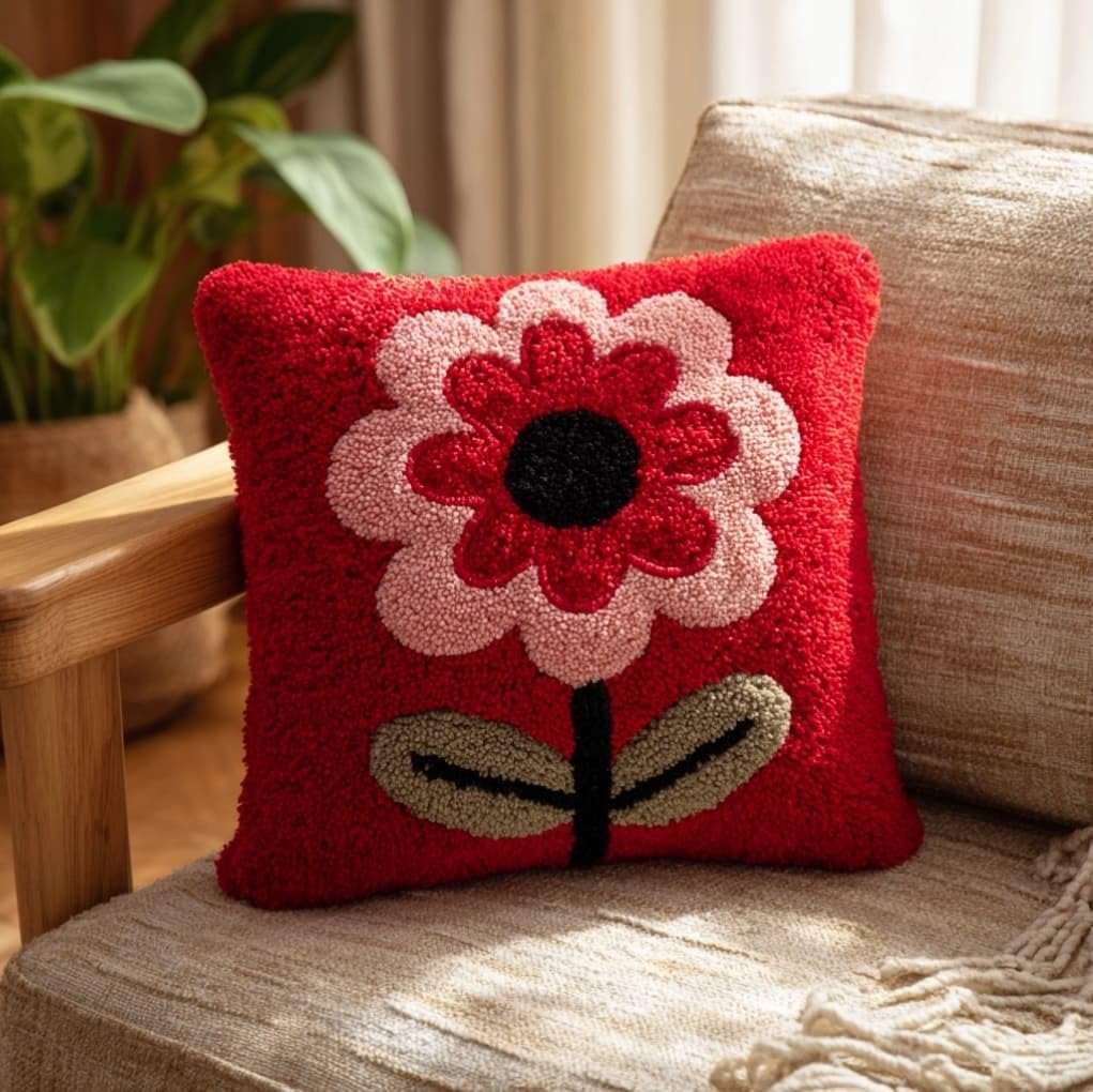 AxiangziK Latch Hook Pillow Kit 17x17in,Red Flowers