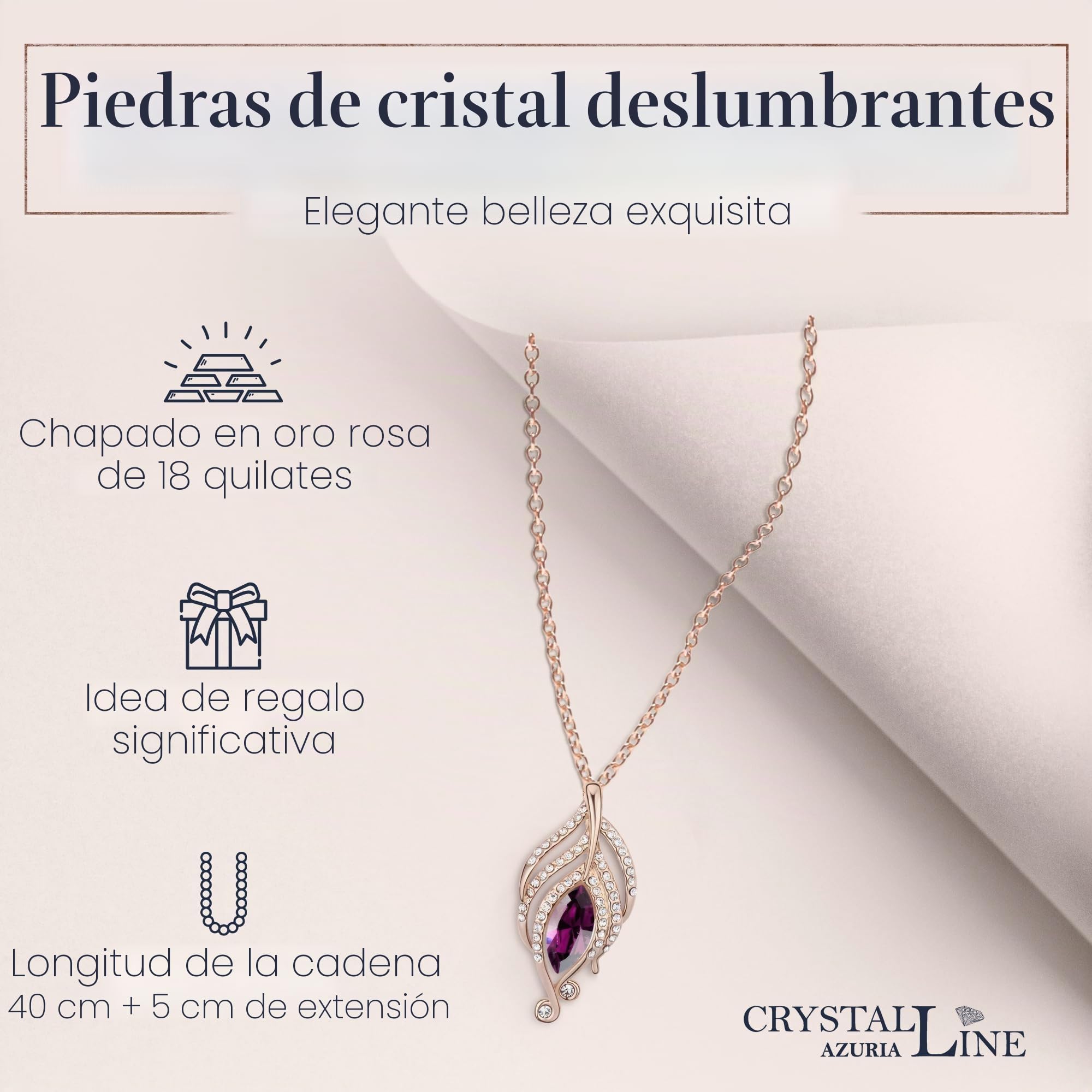 Crystalline Azuria Mujer 18ct Chapado en Oro Rosa Cristales Amatista simulada Juego de joyas Collar Pendientes para Mujer y Niña