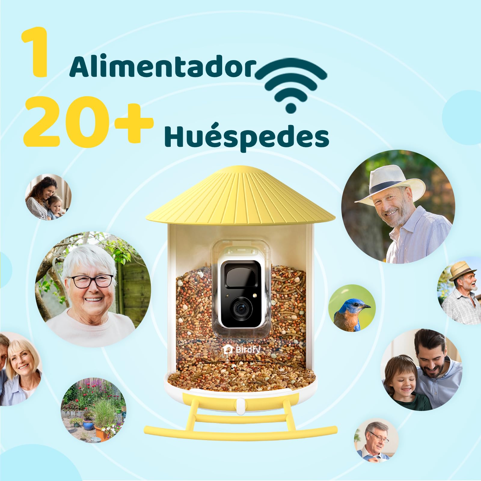 NETVUE Birdfy Karmnik dla ptaków z kamerą, dozownik karmy dla ptaków na podwórko, karmnik dla ptaków z nagrywaniem wideo, widoczność w nocy, kamera WiFi, inteligentny automat do karmienia ptaków