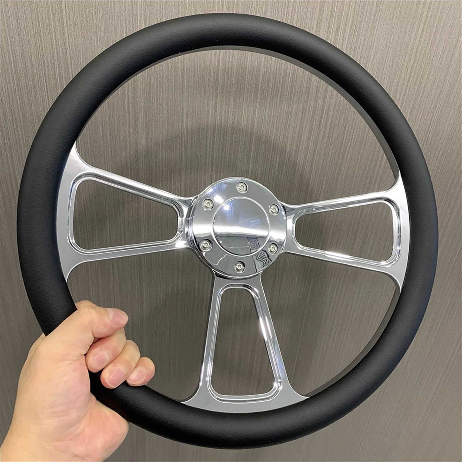 Volante da corsa Volante universale da 14 pollici 350 mm in pelle microfibra retrò cromata nera a tre razze, volante spesso 5 per corsa rallye