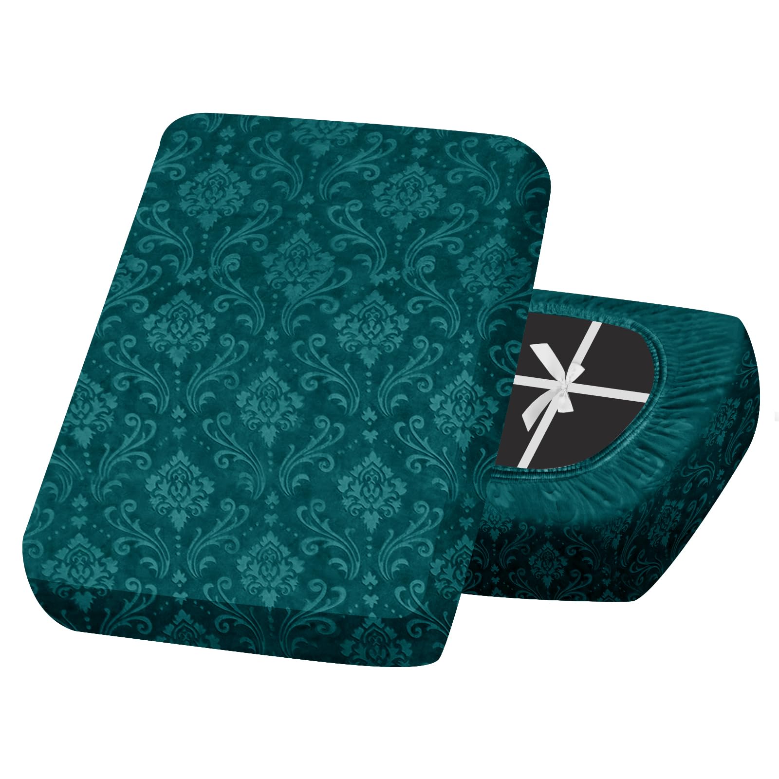 SYLC Sofa Seat Cover Velvet Embossed, Non Slip Stretch Sofa Cushion Covers with 4-ties, Fitted Sofa Cover for Settee/Couch/Caravan/Motorhome (Teal,1pc Chaise lounge)