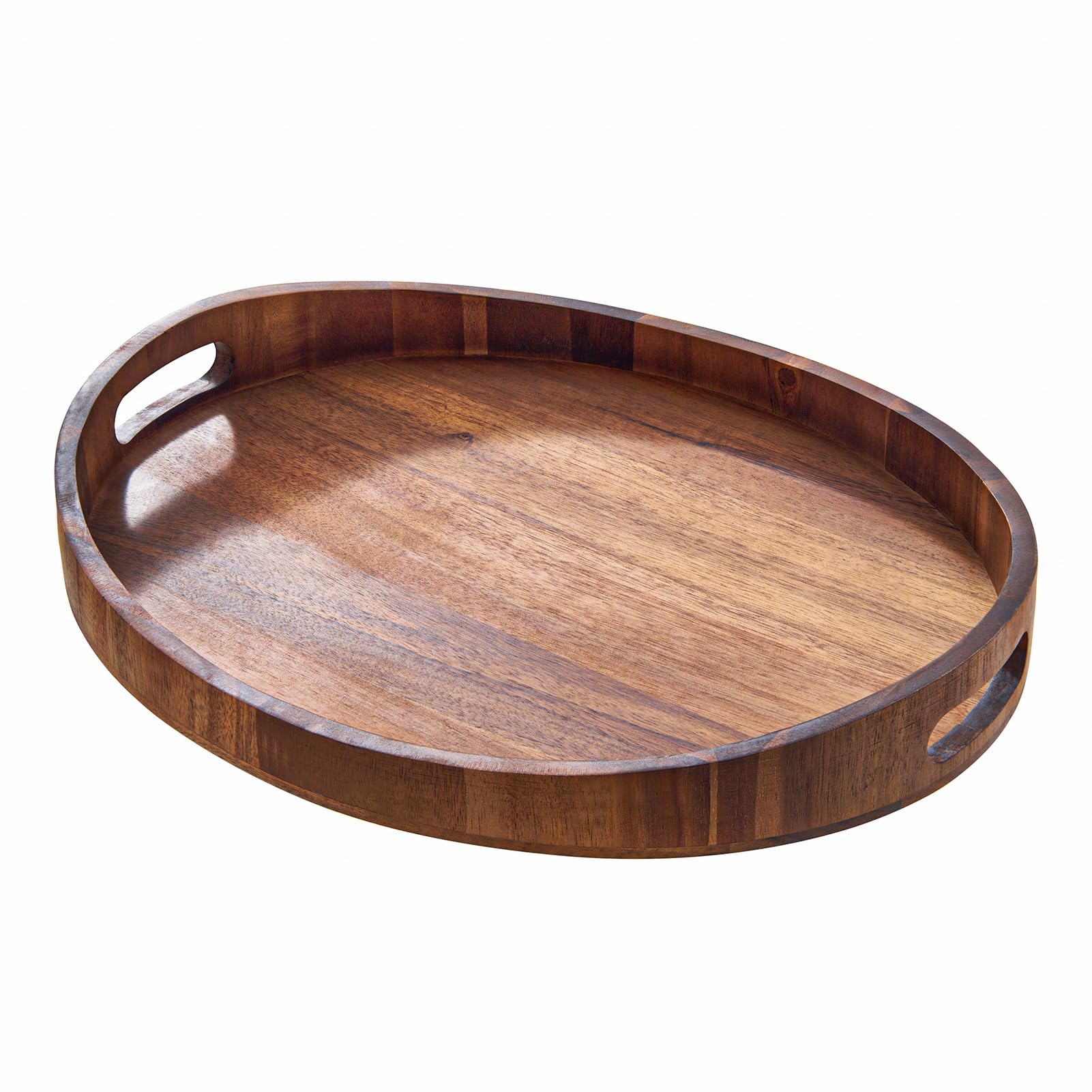 Photo 1 of *****MINOR DAMAGE****
SARUFO Acacia Wood Round Ottoman Tray – Decorative Serving Tray with Handles for Coffee Table, Breakfast in Bed, Living Room, Kitchen Counter, Candle Display, Tea Party, Lunch, Dinner, Bathroom