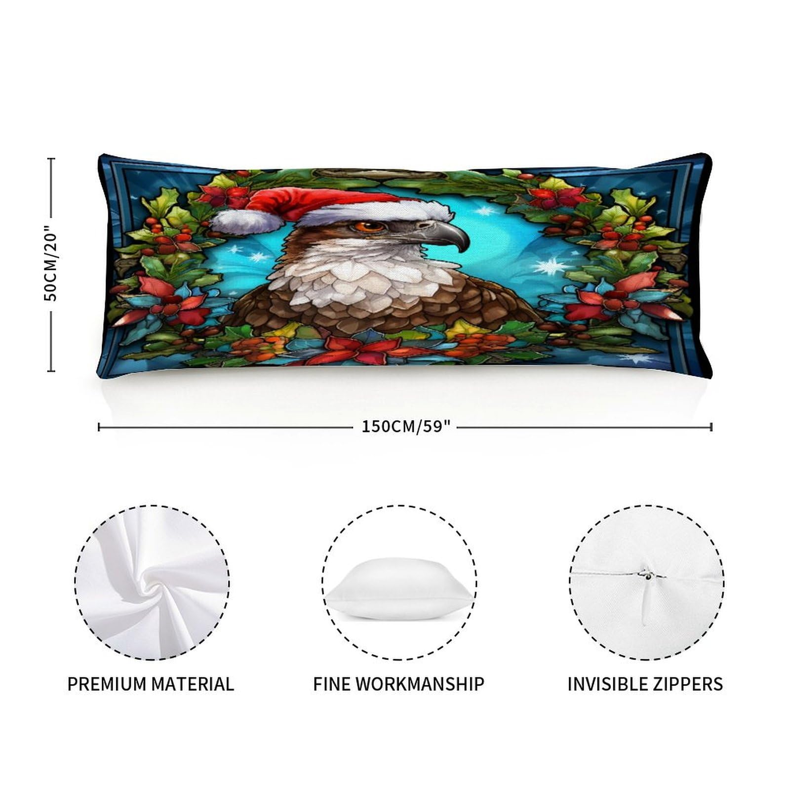Long Pillow for Sleeping,Stained Glass Christmas Long Body Pillow with Zipper 20x59in,Decorative Rectangle Body Pillowcase Case for Bedding Bedroom Sofa Couch Home Decoration
