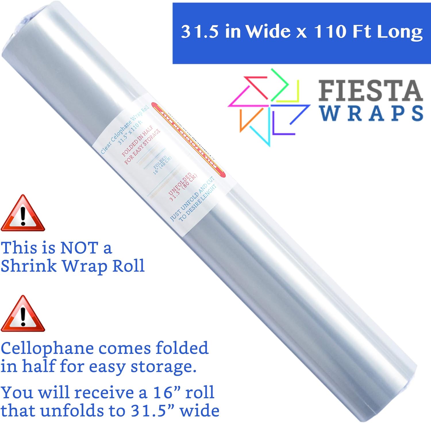 110 ft Clear Cellophane Wrap Roll (31.5 in x 110 ft) - Cellophane Roll - Clear Wrap Cellophane Bags - Clear Wrapping Paper to Wrap Gift Baskets - Clear Gift Wrap - Celophane Basket Wrap - Cello Wrap: Health & Personal Care