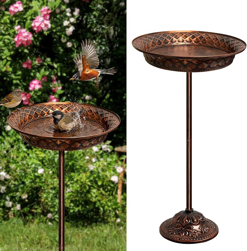 Bseical baie pentru păsări din metal antichizat, bronz, rezistentă la îngheț, pentru balcon sau grădină, vas cu apă, 70 x 27 cm