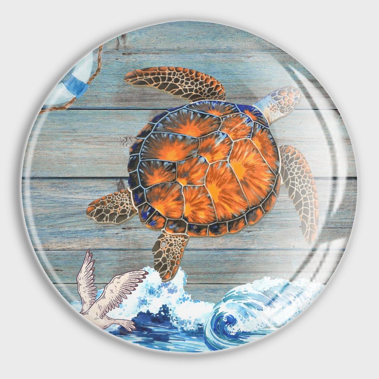 Aimants de réfrigérateur nautiques en verre avec bouée et tortue, lot de 4