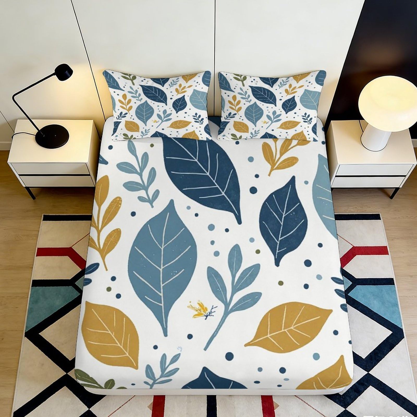 Decorative autumn leaf Fitted Sheet, 3D Printed, Microfiber, soft touch, wrinkle resistant, bedroom, guest room bedding, easy to remove, dustproof, stylish room accent 90x200x25cm