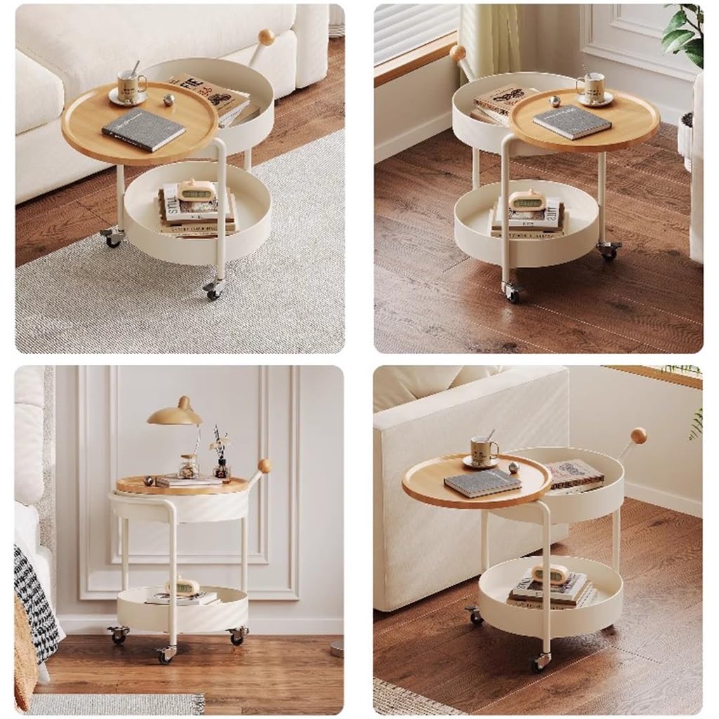 Moderna mesa de café color crema con ruedas ocultas, versátil para sala de estar y comedor, diseño funcional para el hogar
