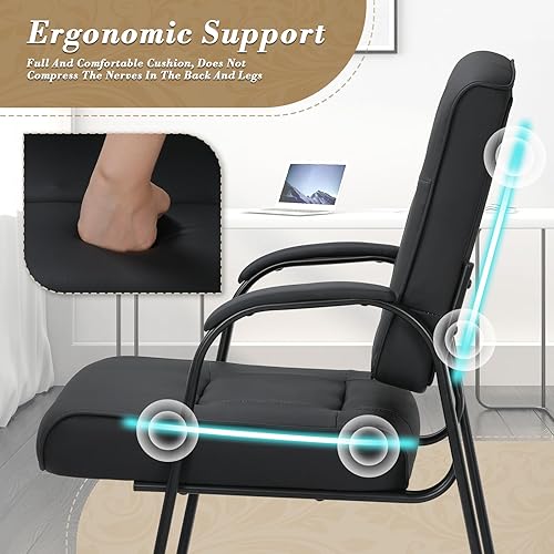 Miniatura 4 de Athena Collection Juego de 2 sillas de oficina para invitados, sillas de recepción de piel sintética con reposabrazos, sillas de espera ejecutivas