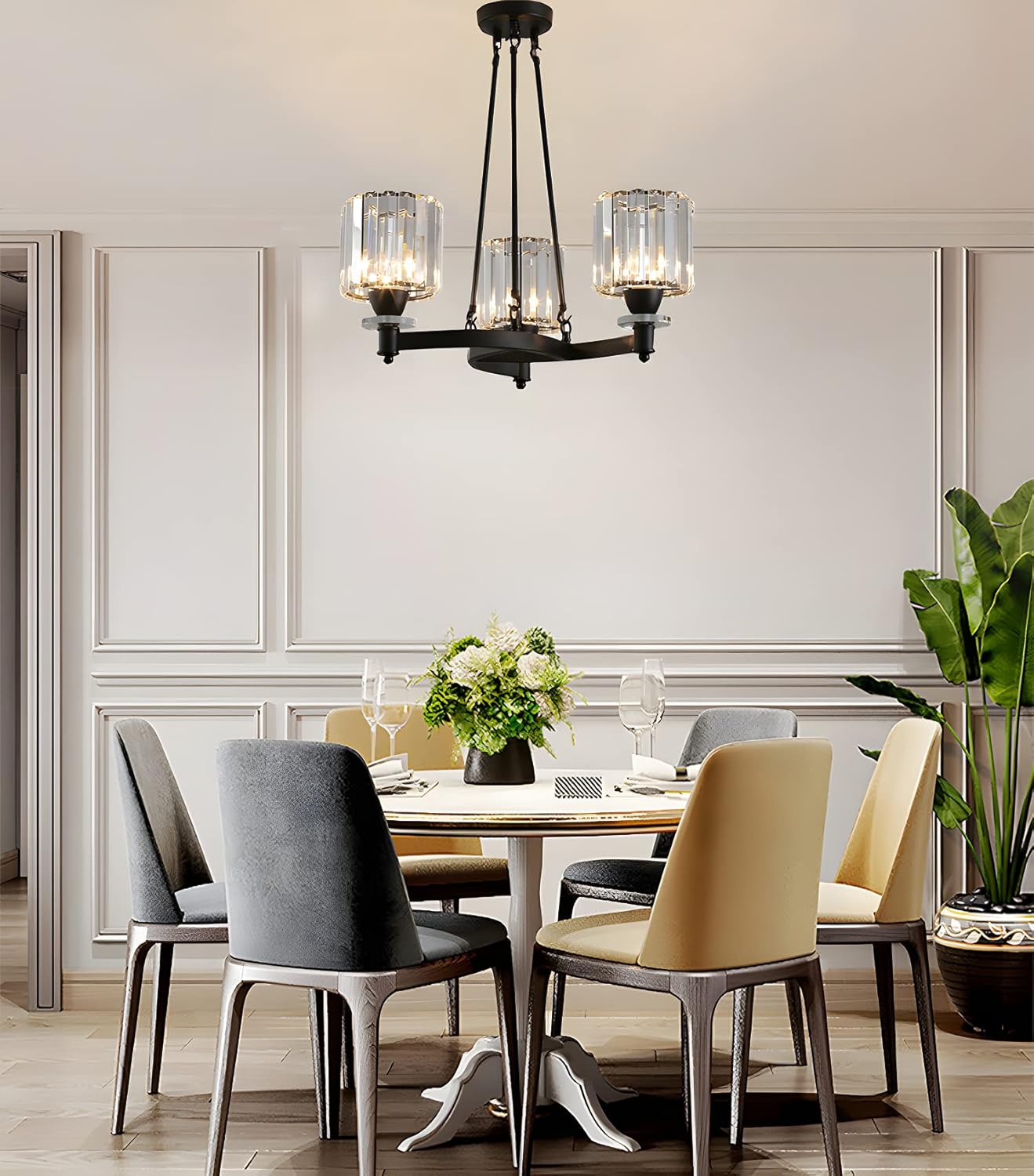 エレガントなプリズマティッククリスタルLED SXSLTSAモダンゴールド天井照明器具、6つの丸型ペンダントライト付き、伝統的なリビ