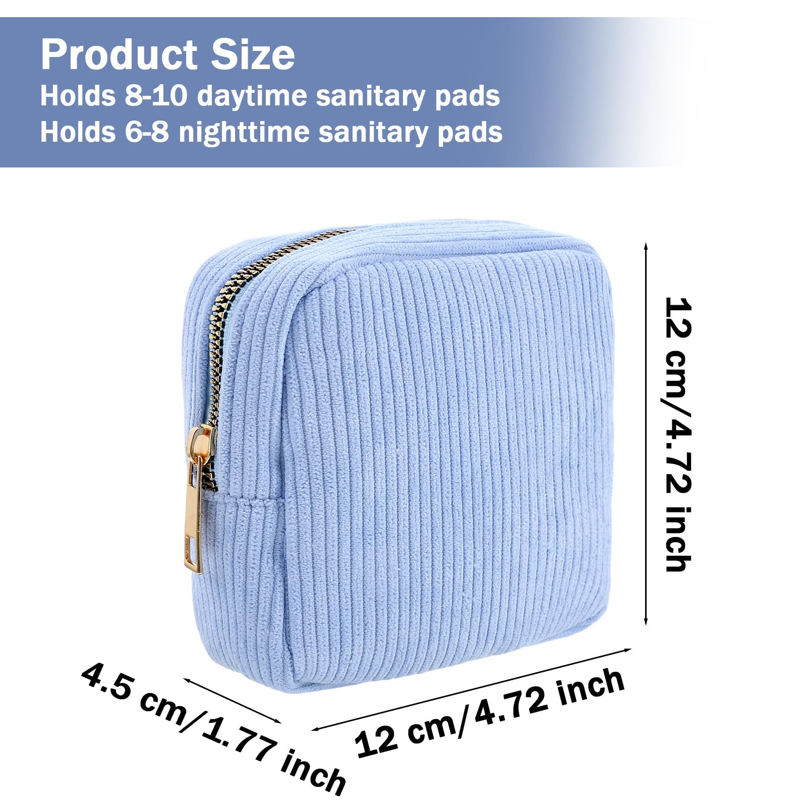 Period Bag for School,Blue Pouch for Pads,Mini Corduroy Feminine Product Bag,Portable Tampon Pouch with Zipper,for Purse, First Period for Women Ladies(Blue)