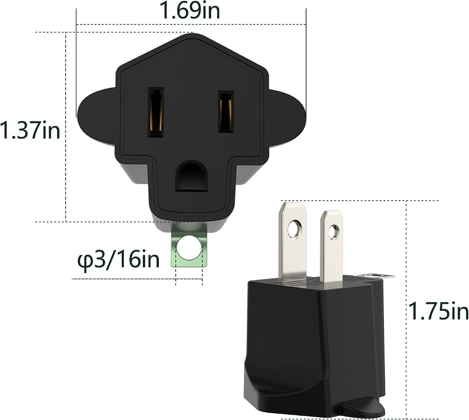 3-2 Prong Adapters Grounding Adapter JACKYLED 3-Prong to 2-Prong Adapter ETL Listed Fireproof Material 392℉ Resistant Heavy Duty Wall Plugs for Household Appliances Industrial, Black, 4 Pack
