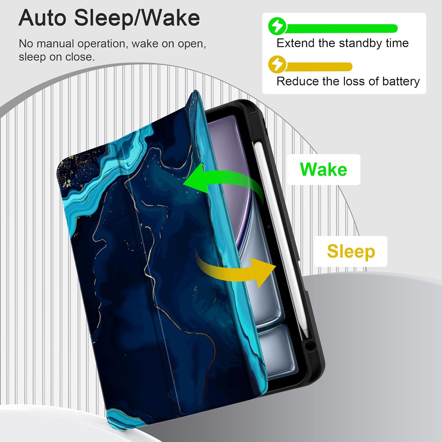 DONGKE Case for iPad Air 13 Inch Case M4 2026, M3 2025, M2 2024 - [Built-in Pencil Holder] Slim Trifold Stand Shockproof Protective Cover with Soft TPU Back Support Auto Sleep/Wake - Blue Marble