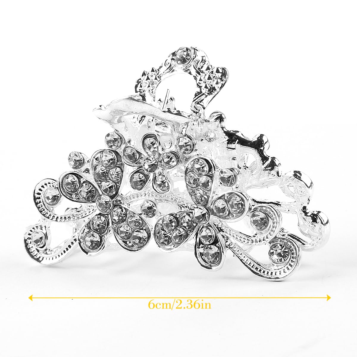 GLADFRESIT Retro Flowers Hair Claw Clip,Vintage Alloy Rhinestone Hair Jaw Clip for Women Ladies, and Girls (Silvery) - Image 2