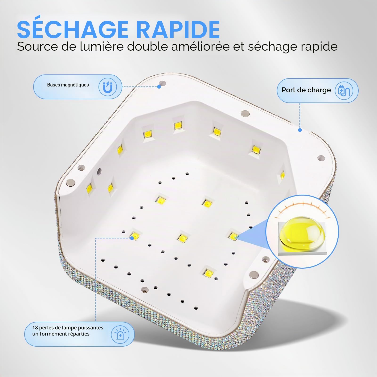 Lampe à Ongles 48W Vernis Gel Séchoir à LED avec Affichage Capteur Auto et 3 Réglages Minuterie Lumière pour Ongles Débutant BRICOLAGE Strass Brillant