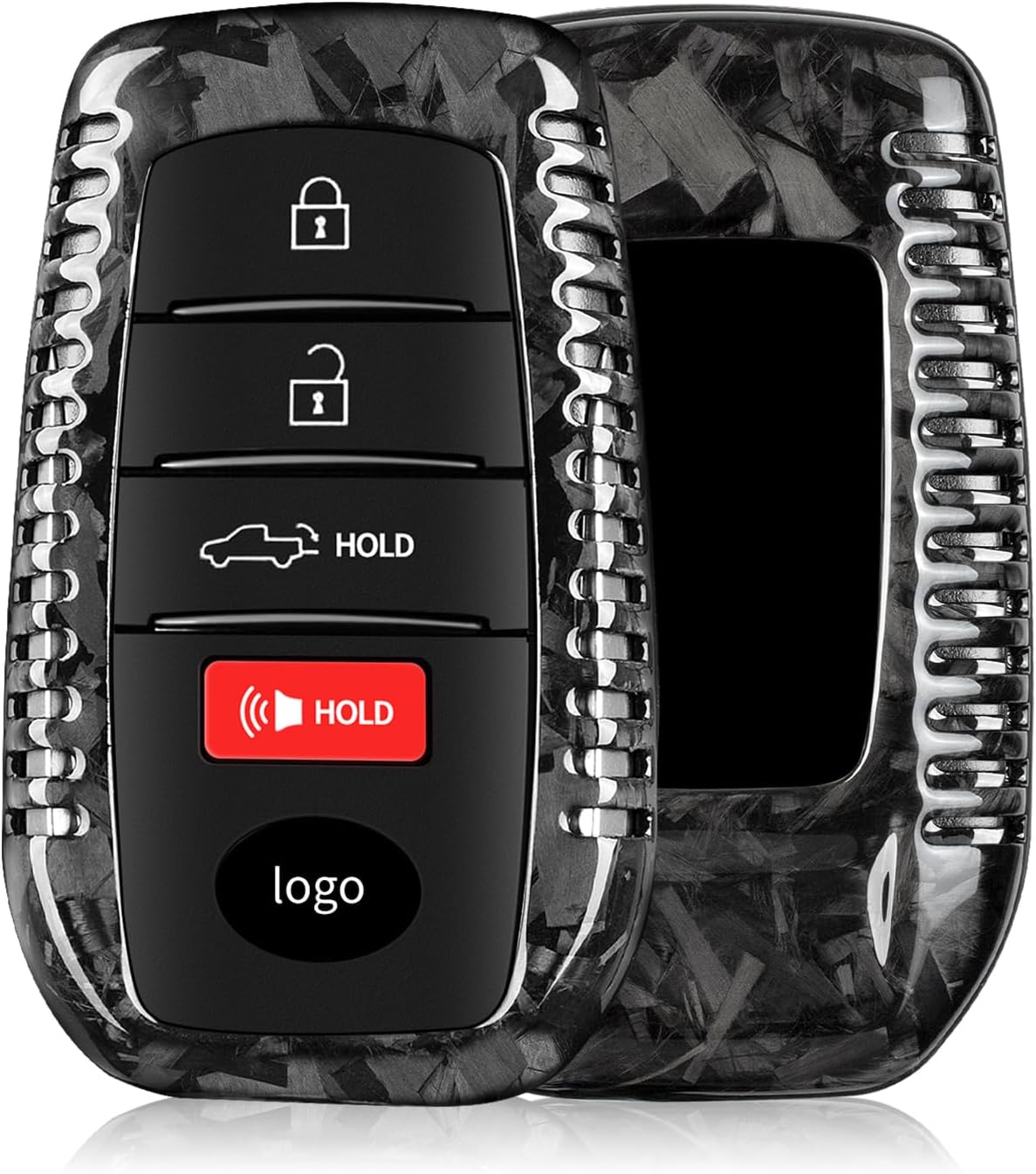 Key Fob Cover Compatible with 2021-2024 Toyota Venza，Real Carbon Fiber Key Fob Case Compatible with RAV4 Prime Corolla Cross Land Cruiser Fortuner Hilux, Forged Black