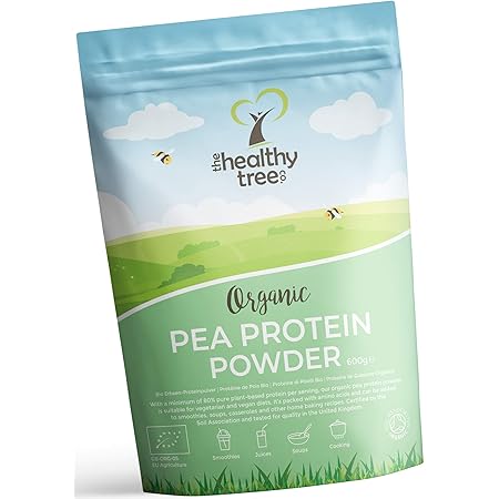 Organic Pea Protein Powder by TheHealthyTree Company - European 80% + Vegan Protein, High in Amino Acids, Iron, Zinc and BCAAs (600g)