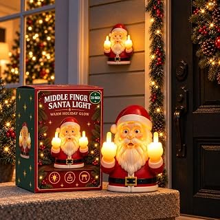 Middle Finger Santa Light Funny Naughty Christmas Decoration LED Night Lamp | Resin Figurine with Warm Glow, Dual Wall Tabletop Display for Shelf Mantel Desk Bedroom Office Indoor(Santa)