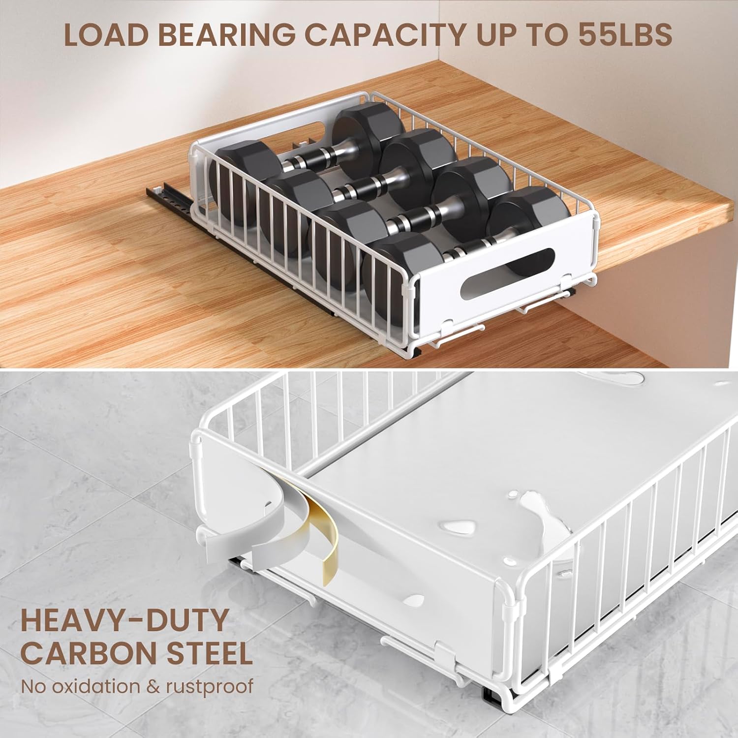 Pull Out Cabinet Organizer, 2 Pack Heavy Duty Slide Out Drawers Pantry Shelves Fixed With Strong Adhesive Glue and Handle for Kitchen, Living Room, Bathroom, Home (14.8" D X 9.6" W X 3.9" H)