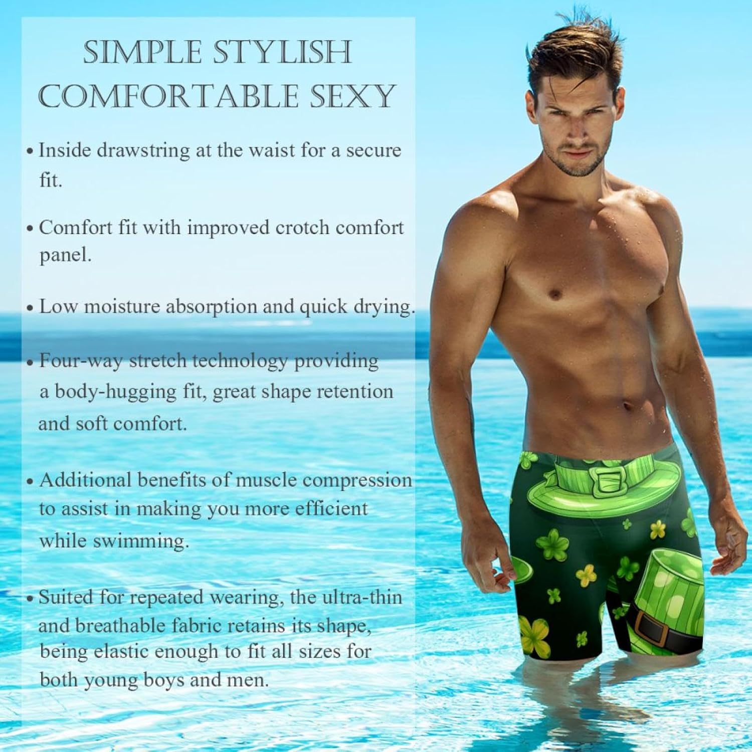 St Patrick's Day Boy's Swimming Jammers Swimming Shorts for Men's Swimming Trunks Tight