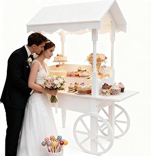 Carrinho de doces de madeira com rodas, carrinho de sobremesa de 6,5 pés de altura, carrinho de doces de princesa, carrinho de decoração de festas para aniversários e casamentos