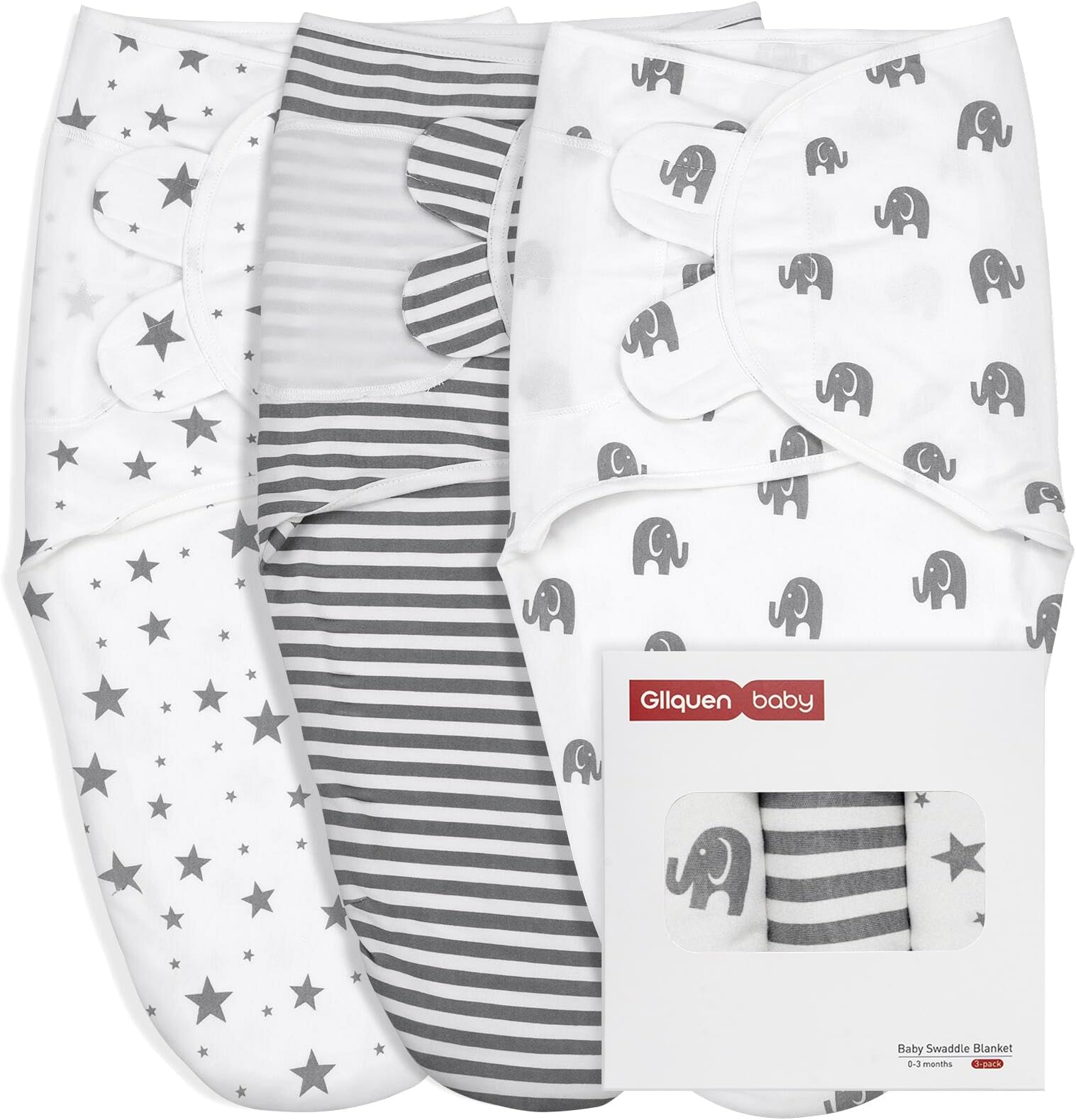 Baby Swaddle Wraps for 0-3 Months Newborn,Oeko-tex100,100% Breathable Organic Cotton Fabric Swadding Blankets,3 Pack(New Grey)