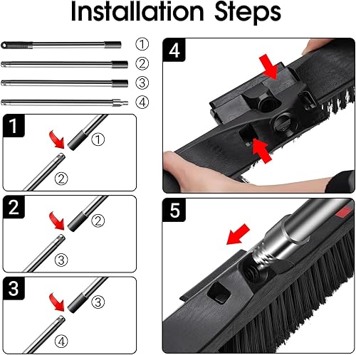 Miniatura 7 de Escoba de empuje resistente para exteriores, escoba de empuje Masthome de 24 pulgadas con cerdas rígidas, escoba de jardín resistente, escoba de