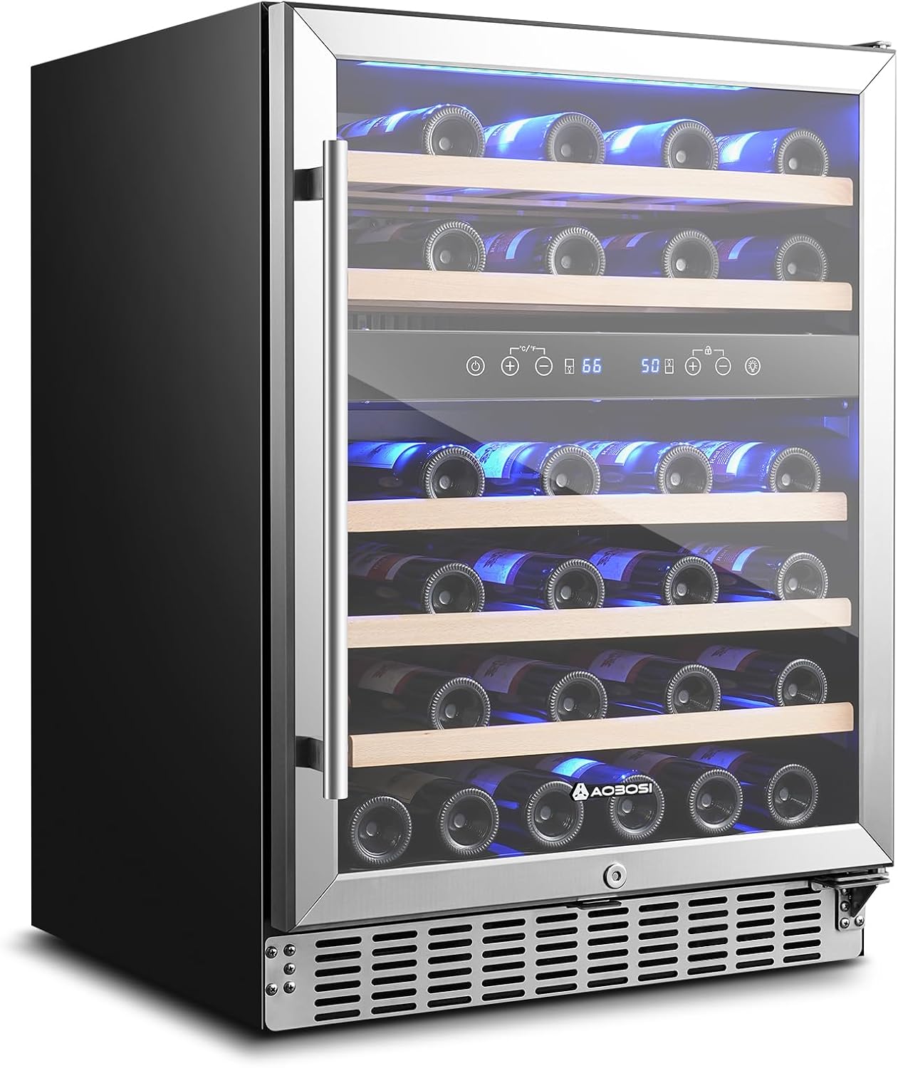 AAOBOSI Wine Fridge Cooler, 46 Bottles,24 inch Dual Zone Wine Cooler Under Counter with Adjustable Shelves,Built-in or Freestanding Wine Refrigerators for Home,Office,Bar